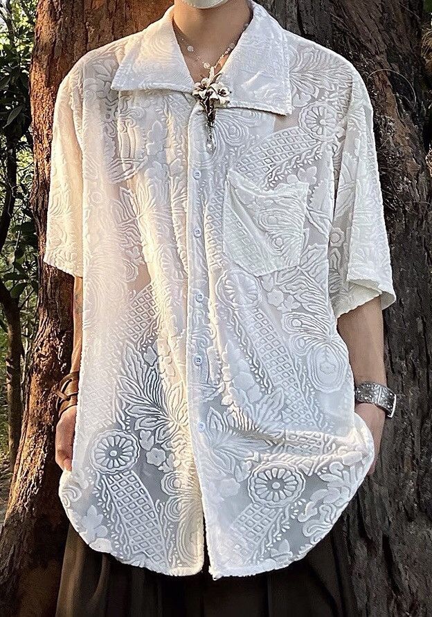 Japanese Brand × Vintage Retro floral lace cuban collar button up shirt Size US L / EU 52-54 / 3 - 2 Thumbnail