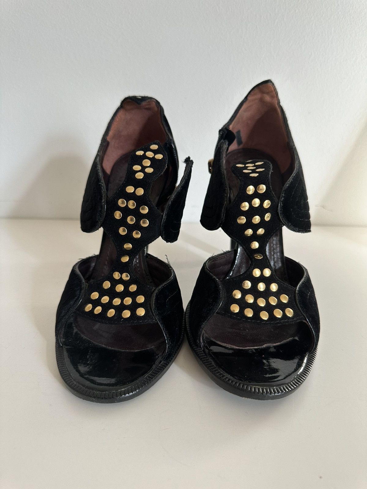Vanessa Bruno Gold studded Vanesa Bruno velvet heels Size US 8 / IT 38 - 1 Thumbnail