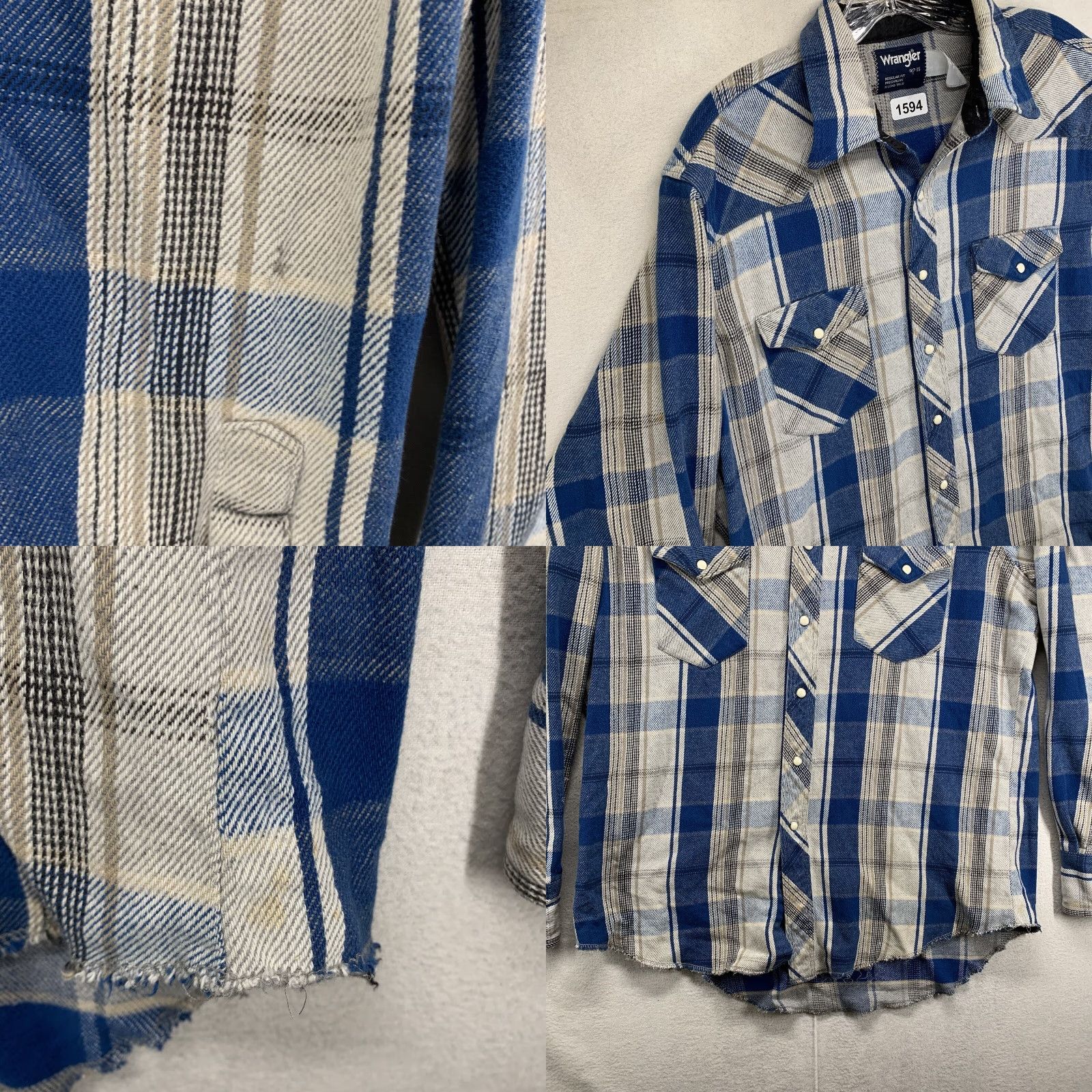 Wrangler VINTAGE Wrangler Button-Up Plaid Flannel XL Blue Long Sleeve Casual Workwear Shirt 80s 90s Western Grunge Cowboys Mens Size US XL / EU 56 / 4 - 8 Thumbnail