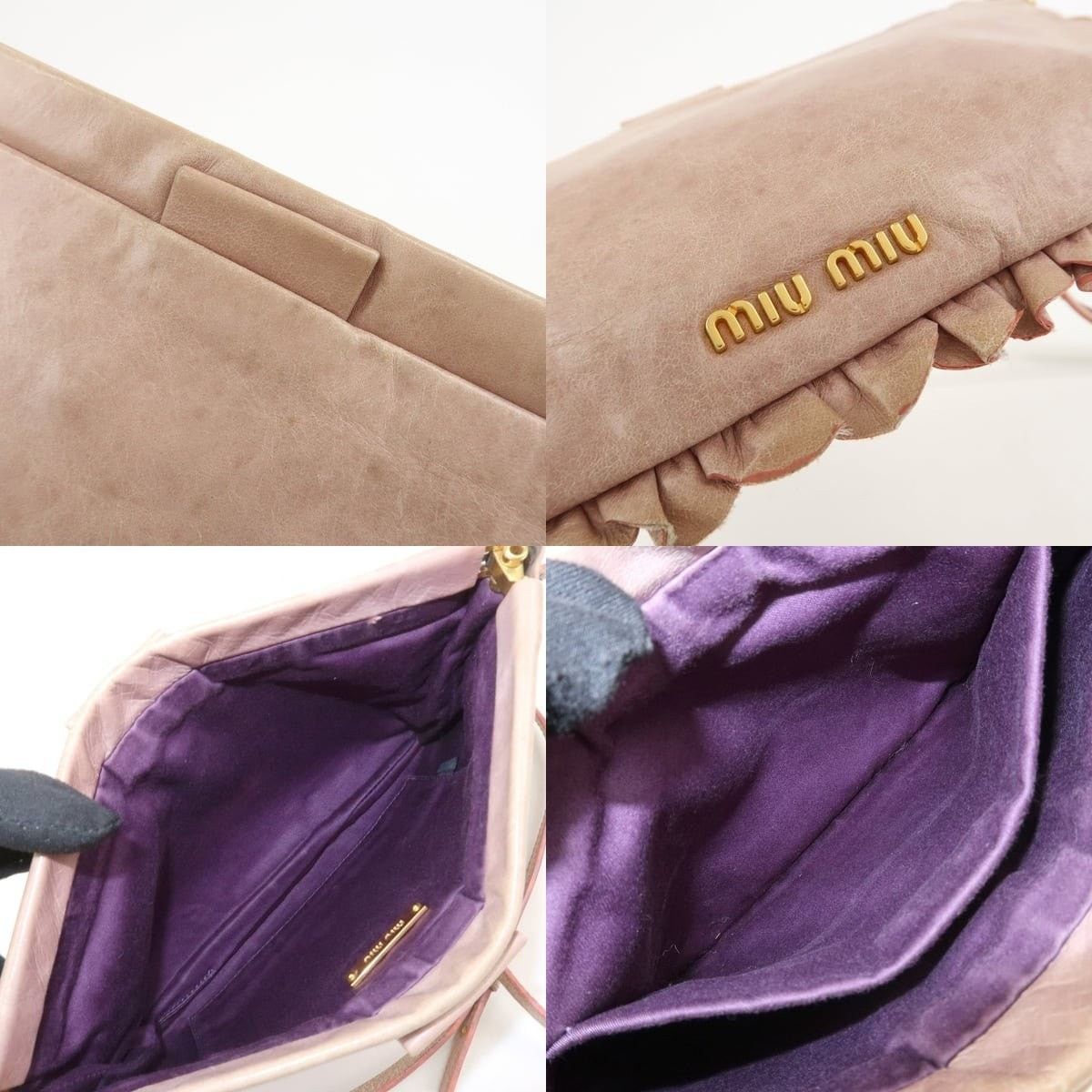 Miu Miu Miu Miu Logo Frilled Calfskin Crossbody Bag Pink Size ONE SIZE - 7 Thumbnail