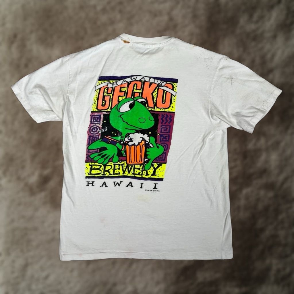 Vintage VINTAGE Gecko Brewery Hawaii T-Shirt Large Mens White 90s Beer Funny Stained Size US L / EU 52-54 / 3 - 1 Thumbnail