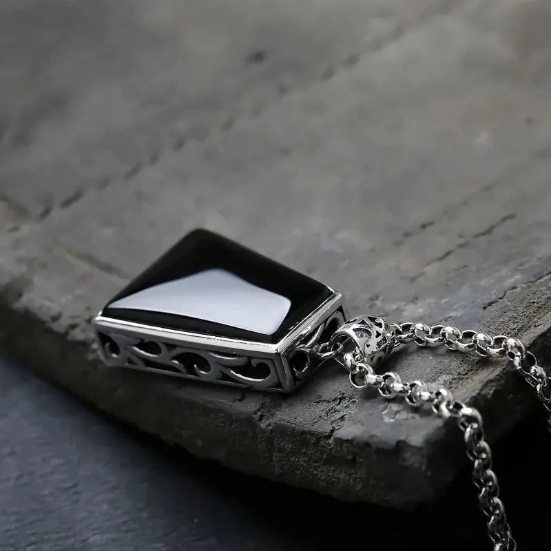 Jewelry Original design geometric black agate pendant necklace Size ONE SIZE - 4 Thumbnail