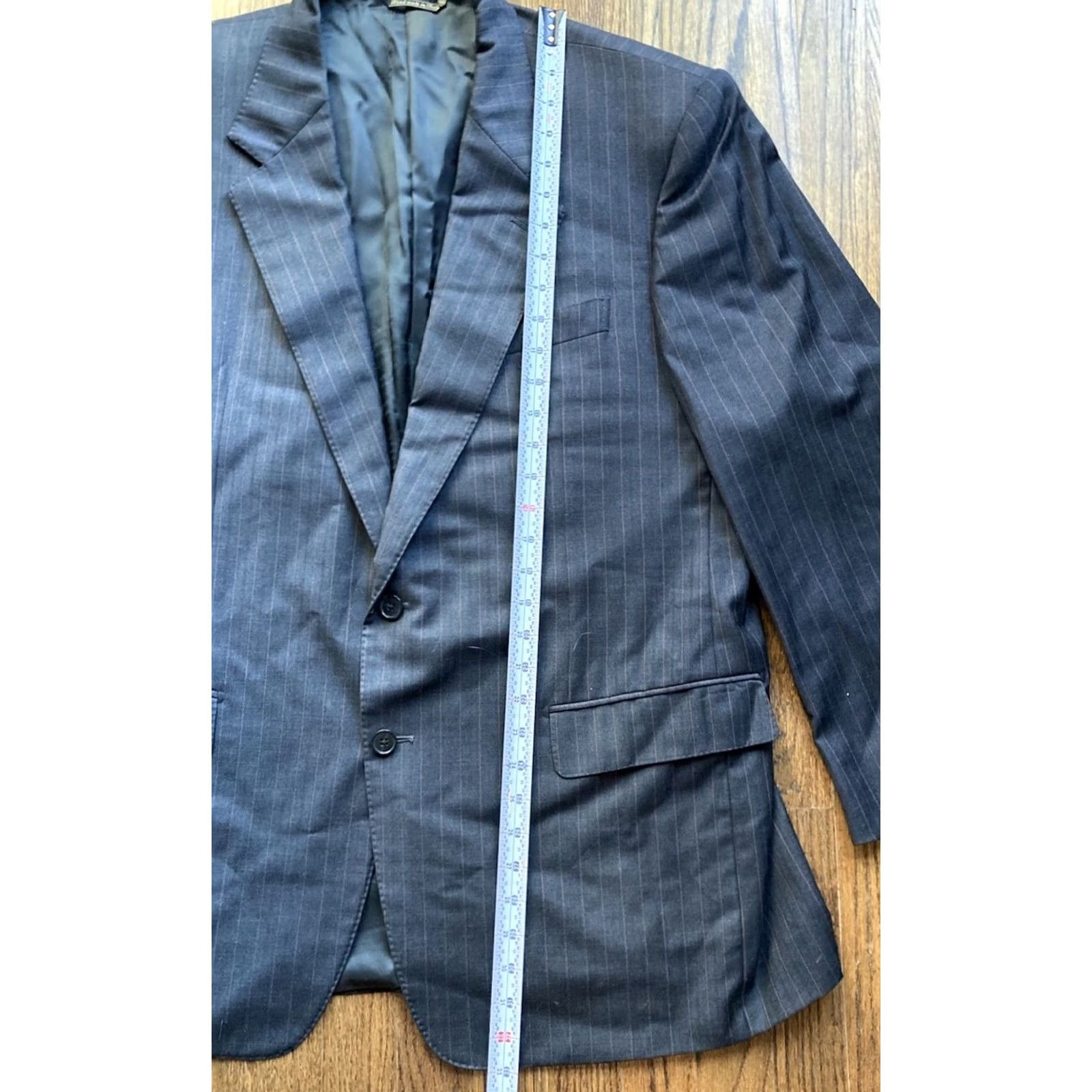 Vintage MABRO Blazer Mens Size 48R Loro Piana Wool Dark Gray Pinstripe Made In Italy Size 48R - 4 Thumbnail
