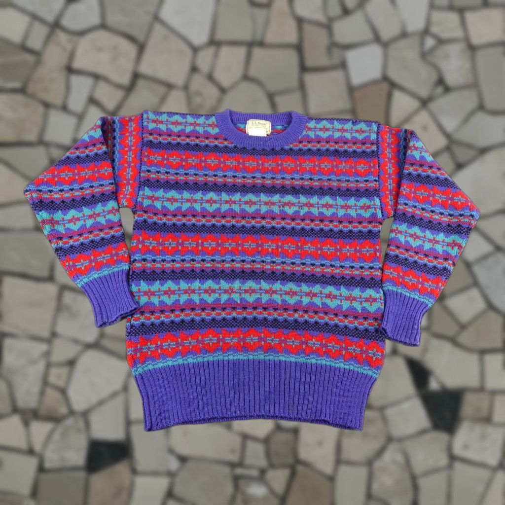 Vintage VINTAGE L.L. Bean Fair Isle Sweater Mens Small Purple Knit Wool 90s Size US S / EU 44-46 / 1 - 1 Thumbnail