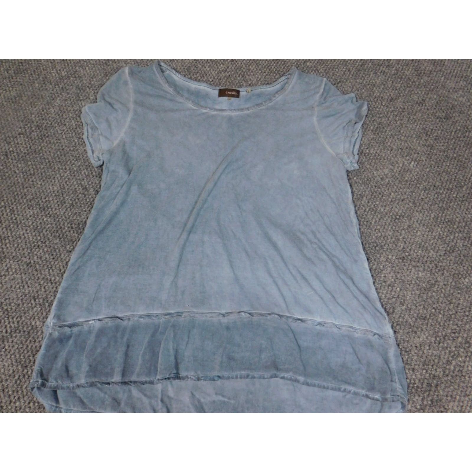 Vintage Crosby Womens Blouse L Blue Crew Neck Short Sleeve Pullover Cotton Blend Stretch Casual Everyday Women Size L / US 10 / IT 46 - 2 Thumbnail