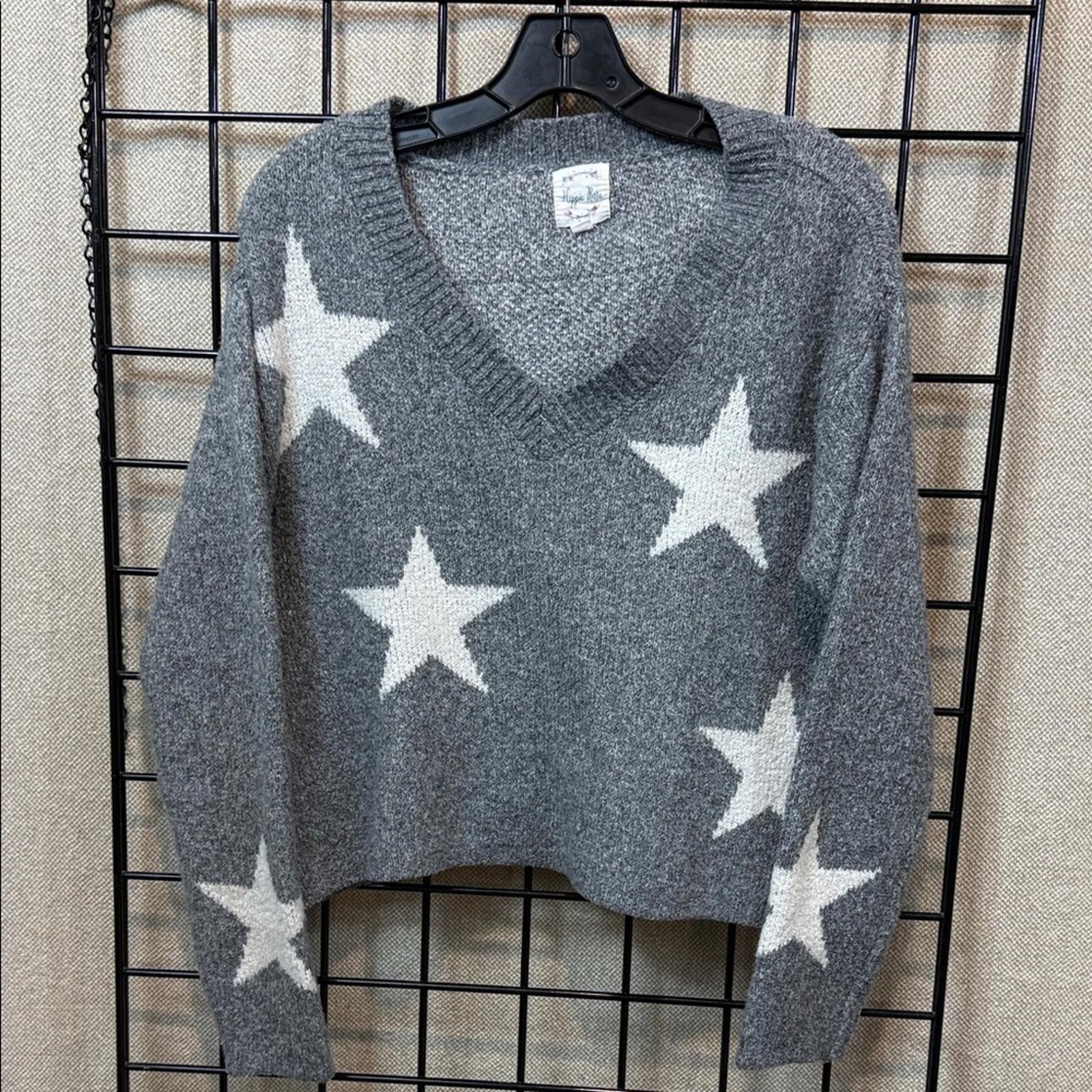 Other Hippie Rose Gray V-Neck Sweater with White Stars Size S / US 4 / IT 40 - 1 Thumbnail