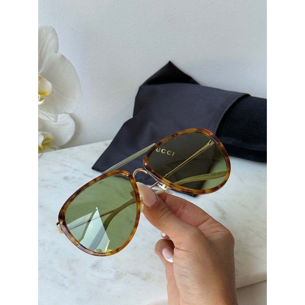 Gucci NEW Gucci GG0672S Havana Brown Green Lens Aviator Sunglasses Size ONE SIZE - 2 Thumbnail