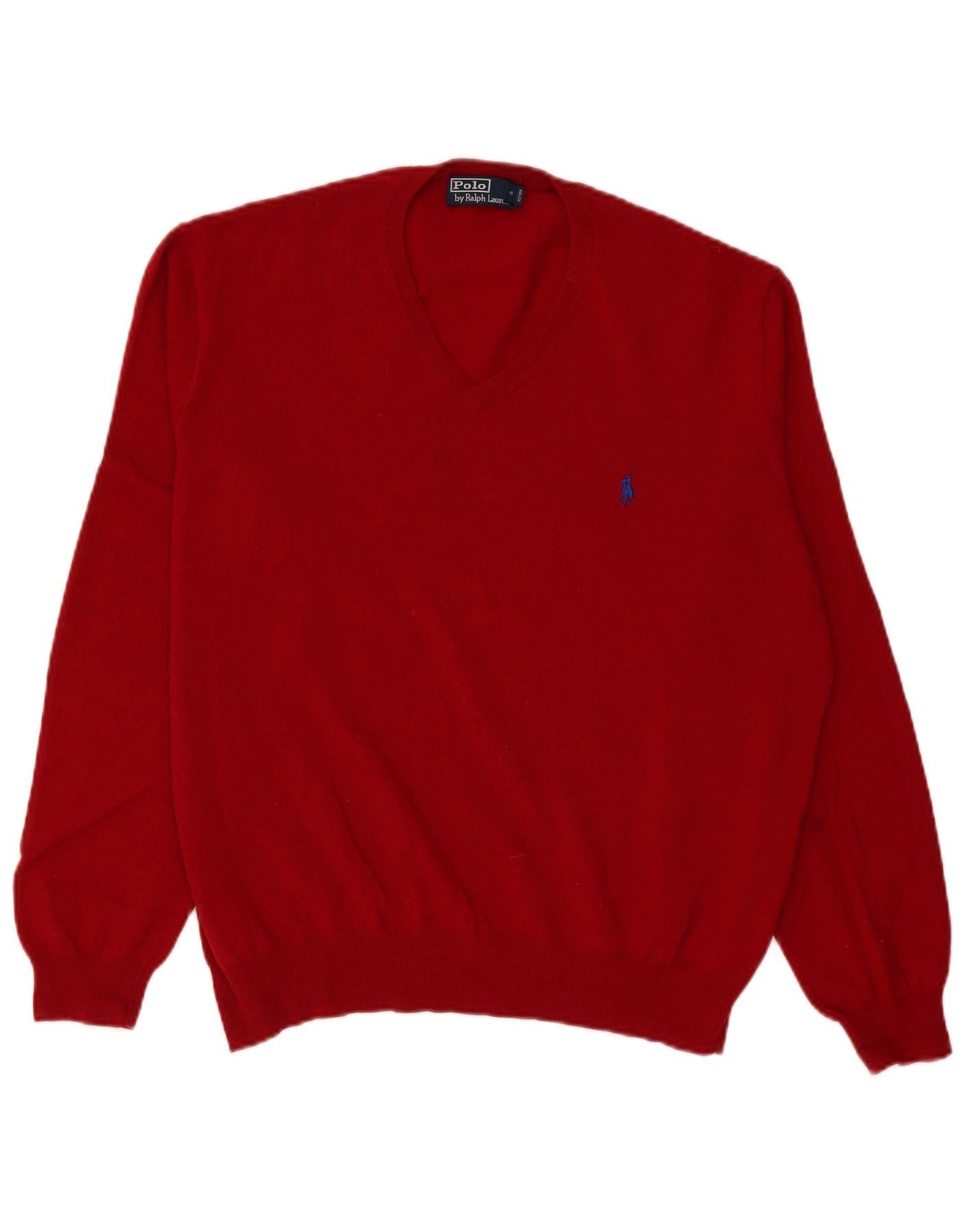 Polo Ralph Lauren Mens V-Neck Jumper Sweater XL Red Merino Wool Size US XL / EU 56 / 4 - 1 Thumbnail