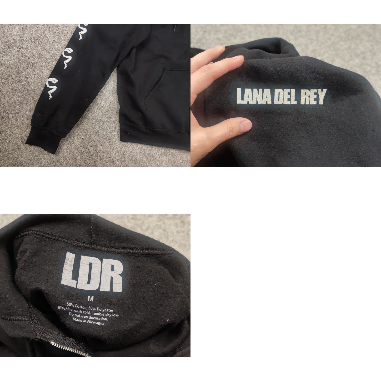 Vintage Lana Del Rey Black Zip Hoodie With Ribbon Sleeves Vintage Y2K glamour Style LGB Hoodie M Black Cotton Graphic Print 80s 90s WomensMens Size US M / EU 48-50 / 2 - 9 Thumbnail