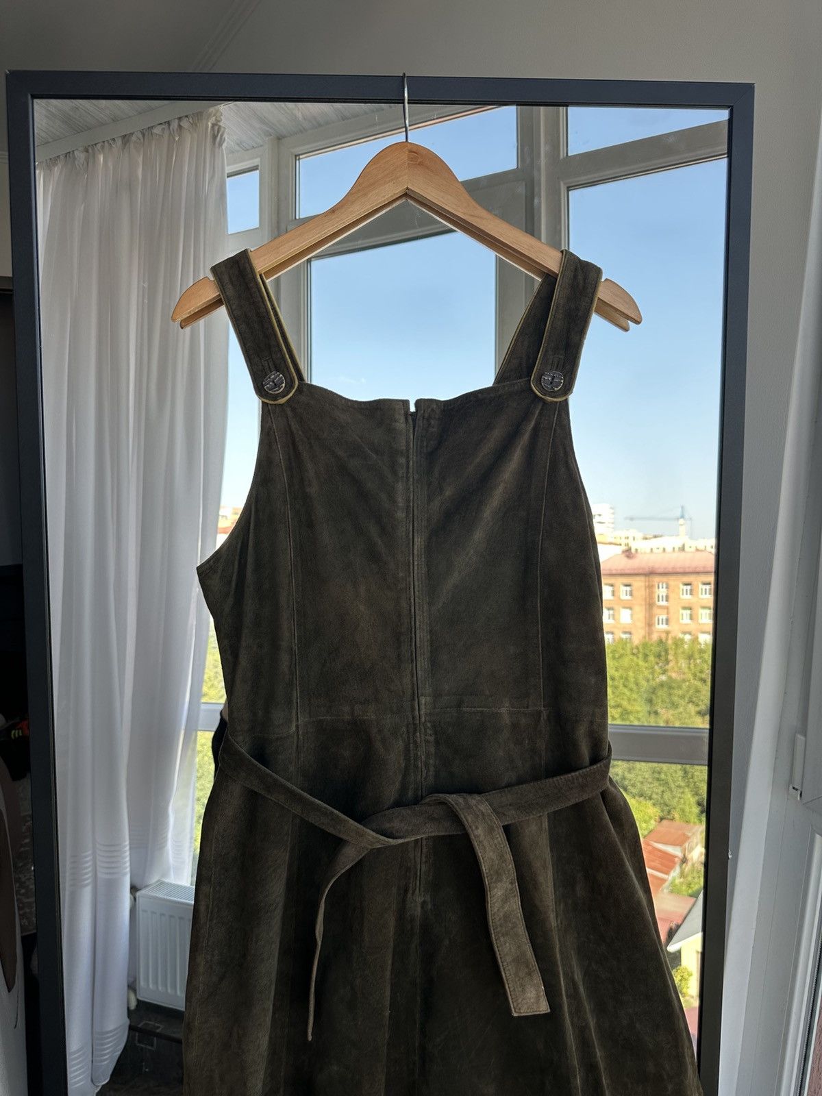 Folk Vintage Folk Traditional Leather Dress Soft Khaki Genuine Size S / US 4 / IT 40 - 6 Thumbnail