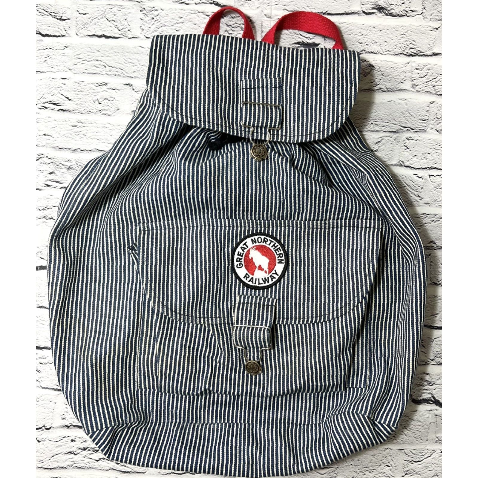 Denime VINTAGE Denim Railroad Stripe Backpack Blue & White Great Northern Railway Patch Size ONE SIZE - 2 Thumbnail
