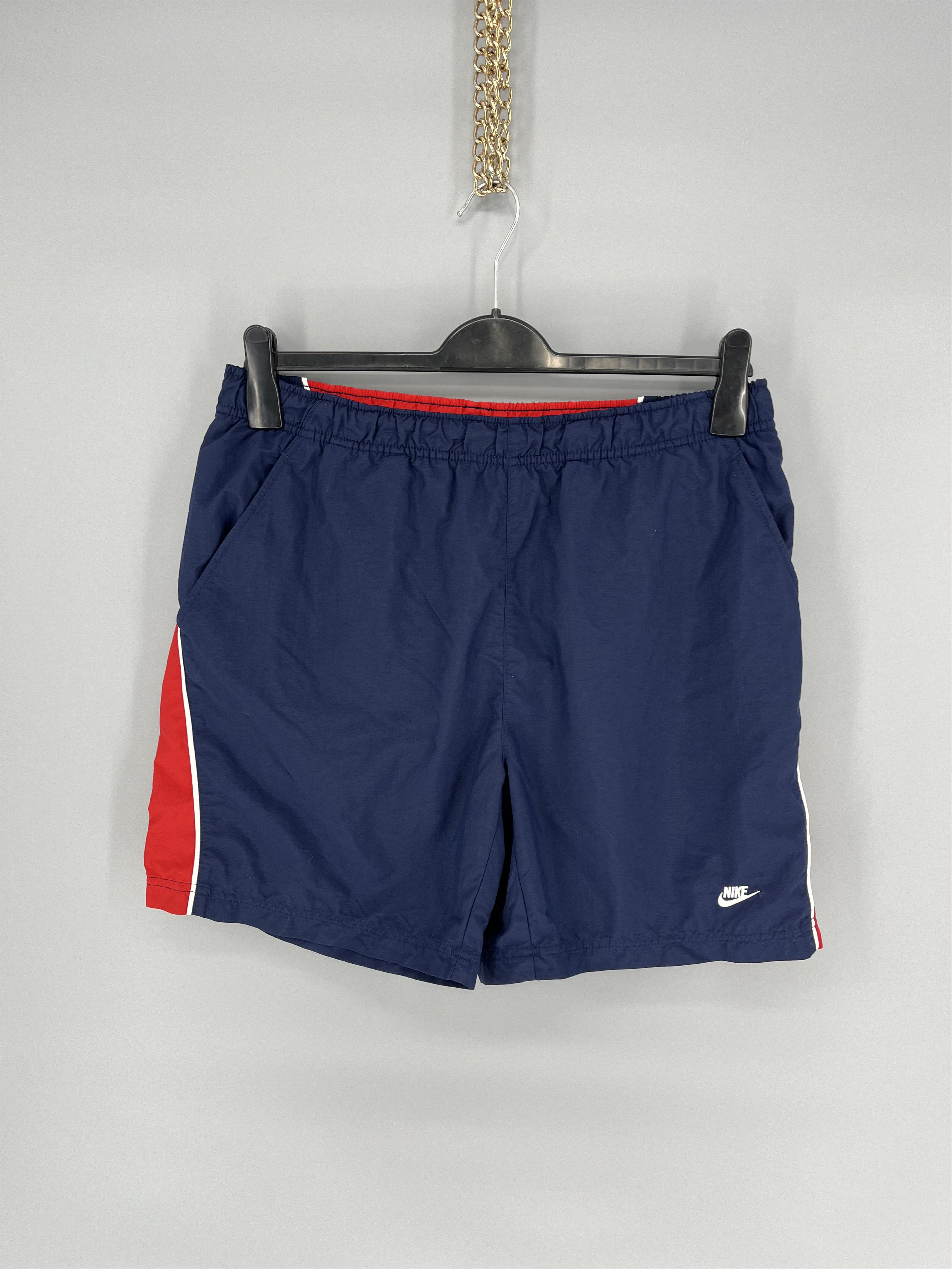 Nike × Vintage 90s Vintage Nike Black Nylon Mini Swoosh Shorts Travis Style Size US 34 / EU 50 - 1 Thumbnail
