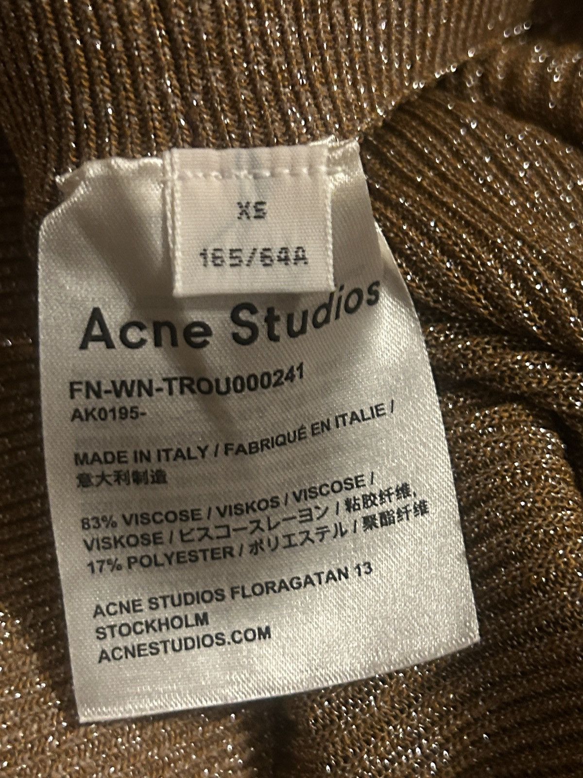 Acne Studios ACNE STUDIOS Metallic ribbed-knit flared pants Light brown Size 24" / US 00 / IT 34 - 7 Thumbnail