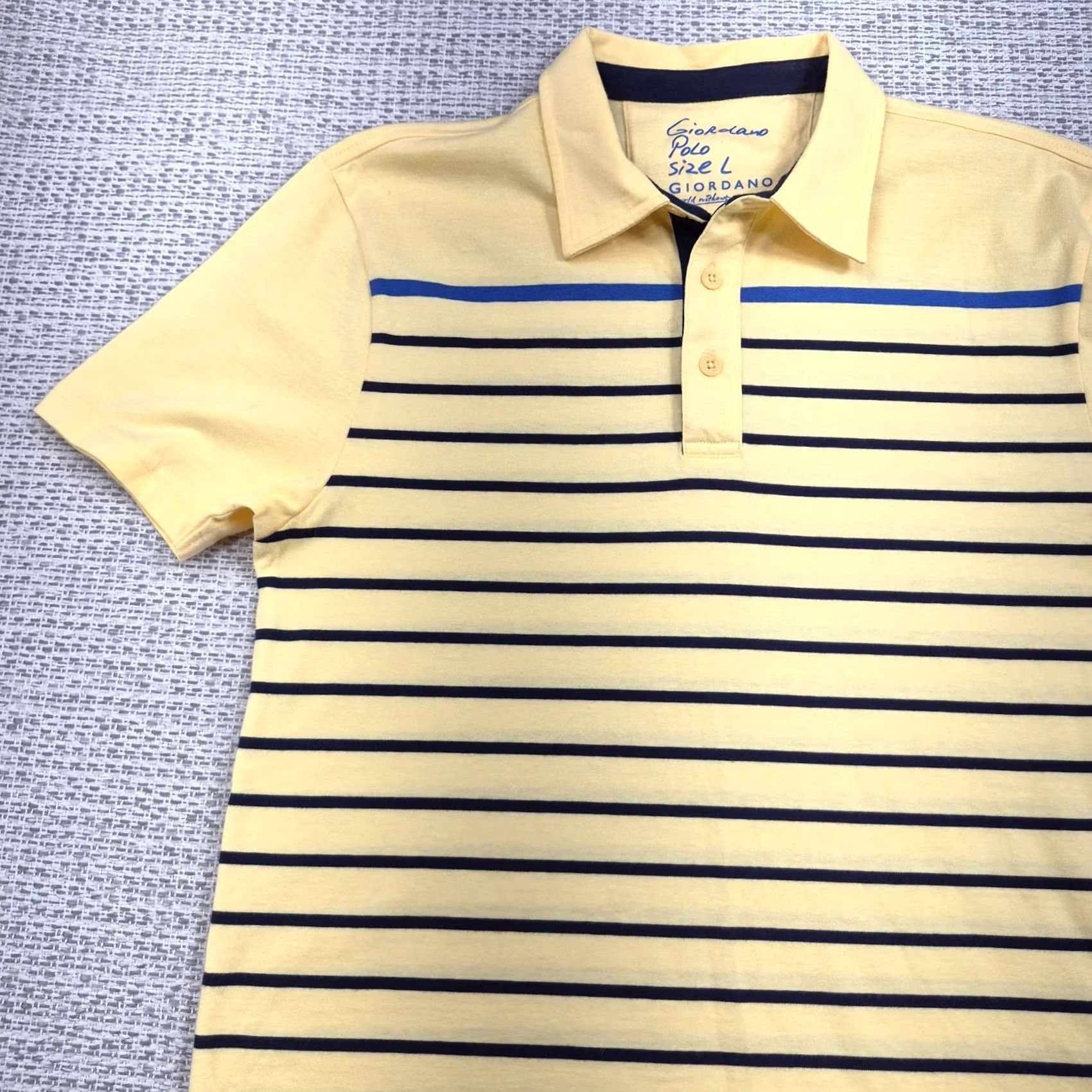 Vintage Giordano Polo Shirt Mens Large Yellow Stripe Tapered Fit Cotton Knit Casual Shirt Size US L / EU 52-54 / 3 - 3 Thumbnail