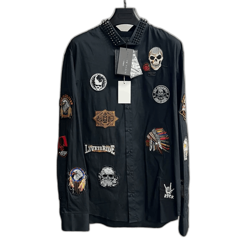 Philipp Plein Black Skull Embroidered Long Sleeve Shirt Size US XL / EU 56 / 4 - 1 Thumbnail
