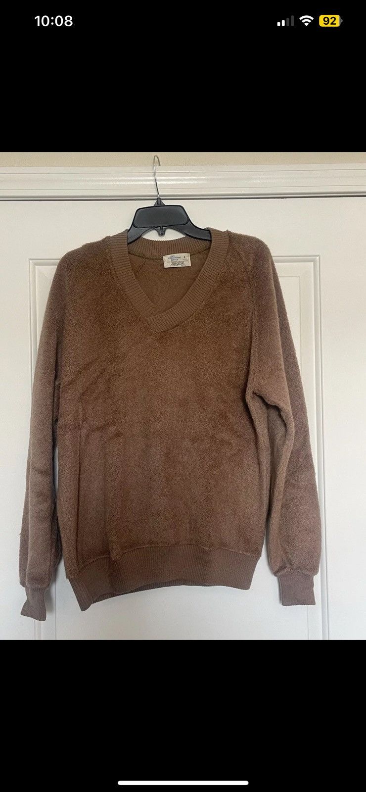 Vintage VTG Sweater Terry Cloth V Neck Mens Sweater Tan Brown Size Size US L / EU 52-54 / 3 - 1 Thumbnail