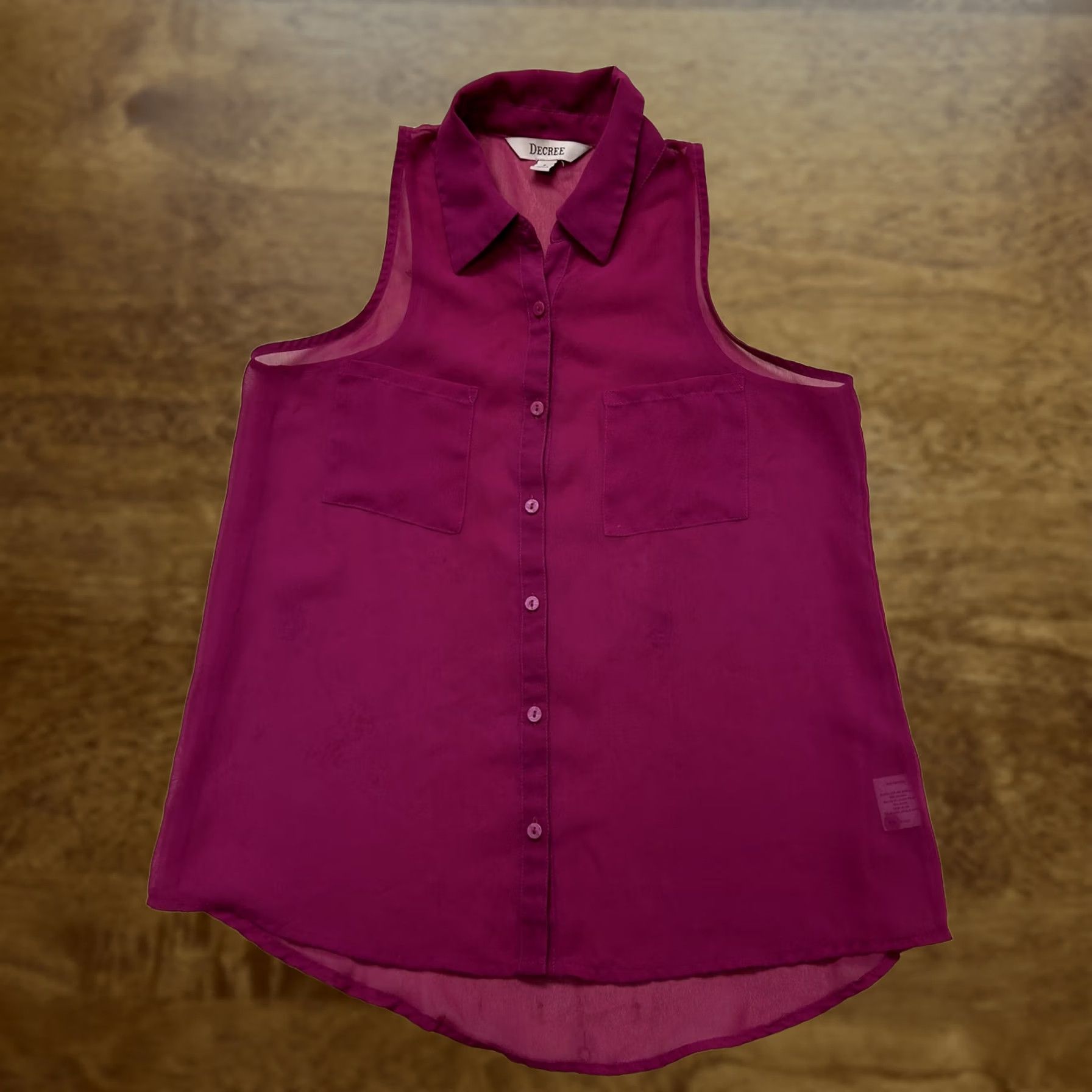 Decree Decree Y2K Blouse Womens Small Pink Sleeveless Sheer Chiffon Button Front Top Size S / US 4 / IT 40 - 1 Thumbnail