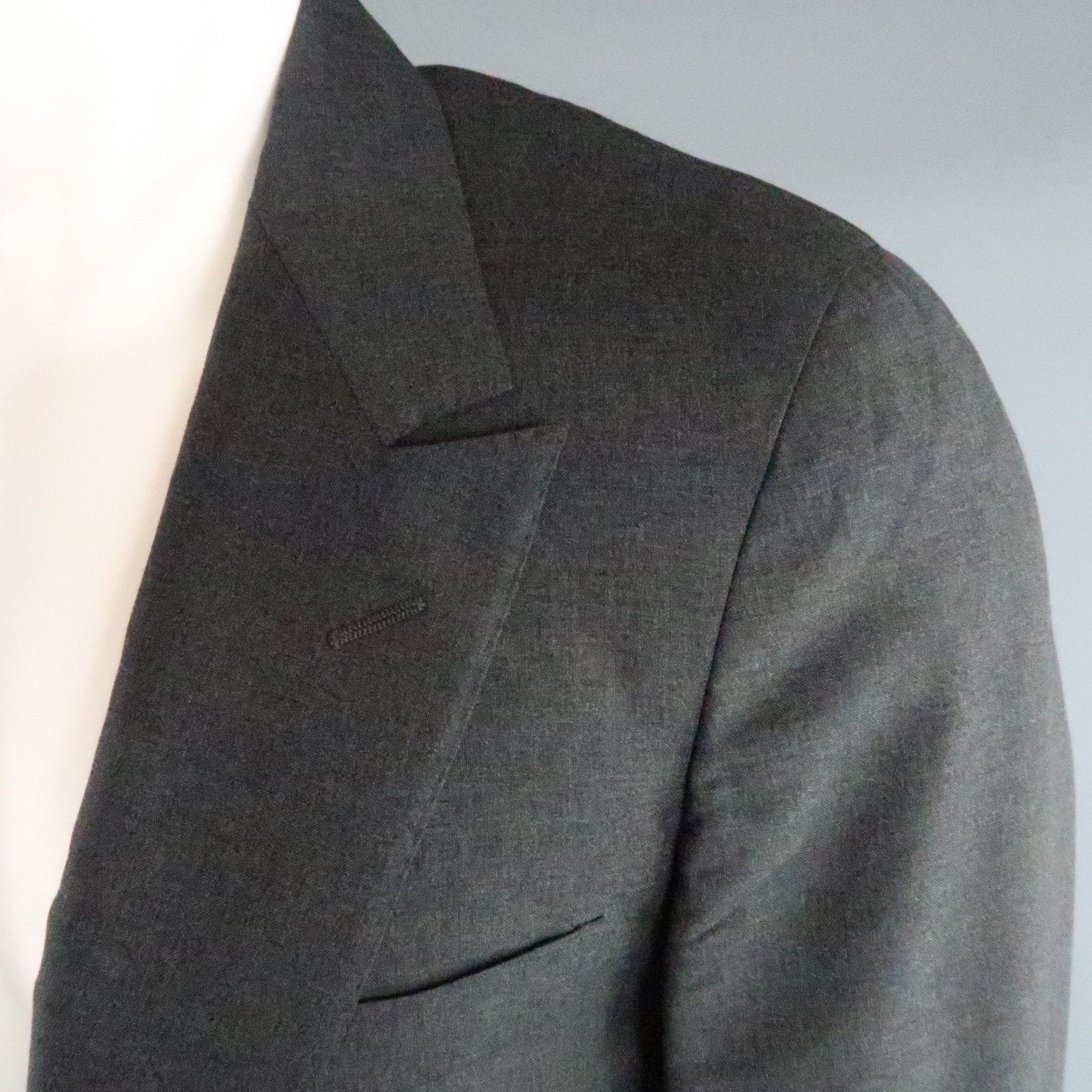 Lanvin LANVIN 40 Short Charcoal Wool Satin Trim Peak Lapel Suit Size 40R - 6 Thumbnail
