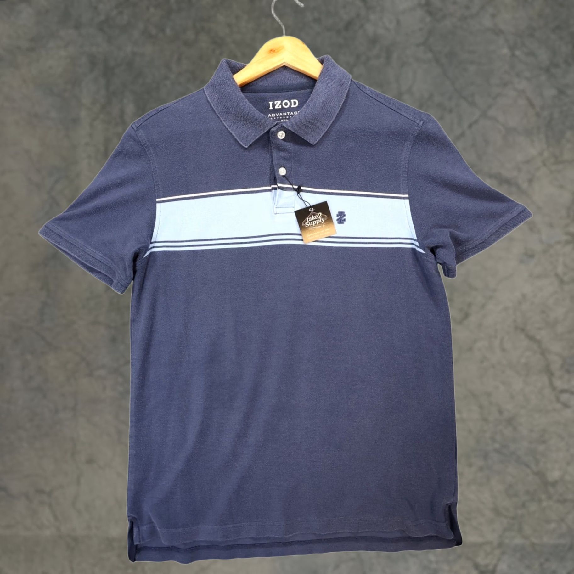 Izod IZOD Polo Shirt Mens Medium Blue Striped Stretch Advantage Performance Size US M / EU 48-50 / 2 - 1 Thumbnail