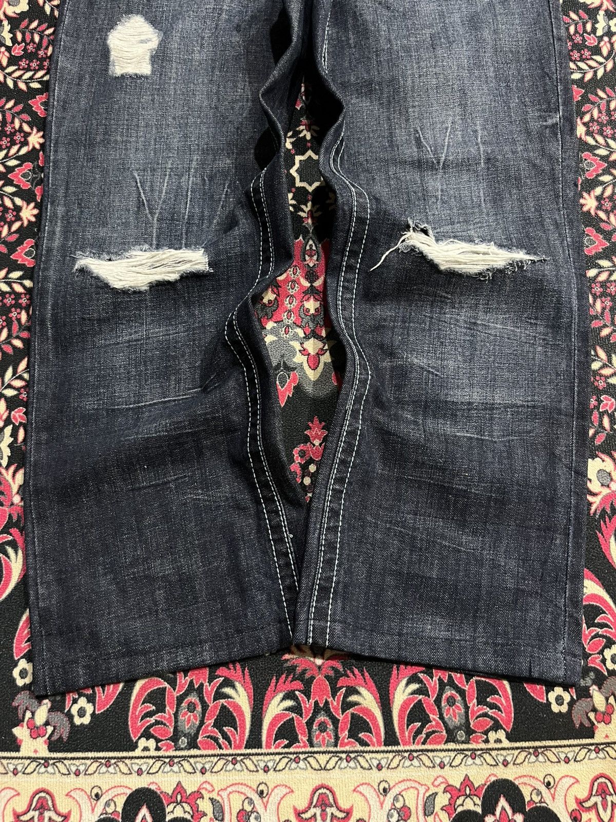 No Faith Studios Vintage Decree Dark Washed Distressed Slim Straight Jeans Size US 36 / EU 52 - 8 Thumbnail