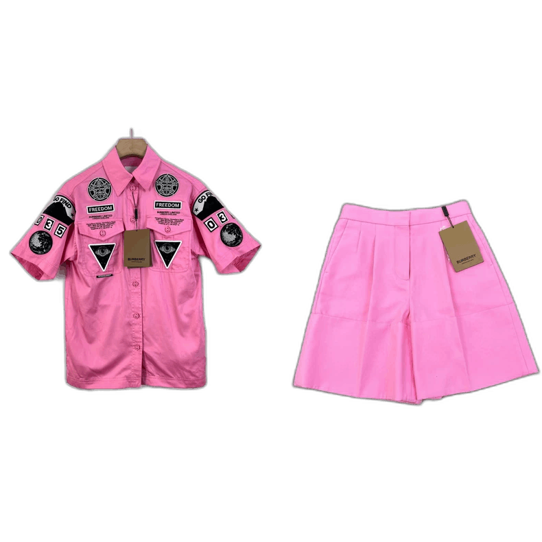 Burberry Pink Embroidered Shirt and Shorts Set Size XS / US 0-2 / IT 36-38 - 1 Thumbnail