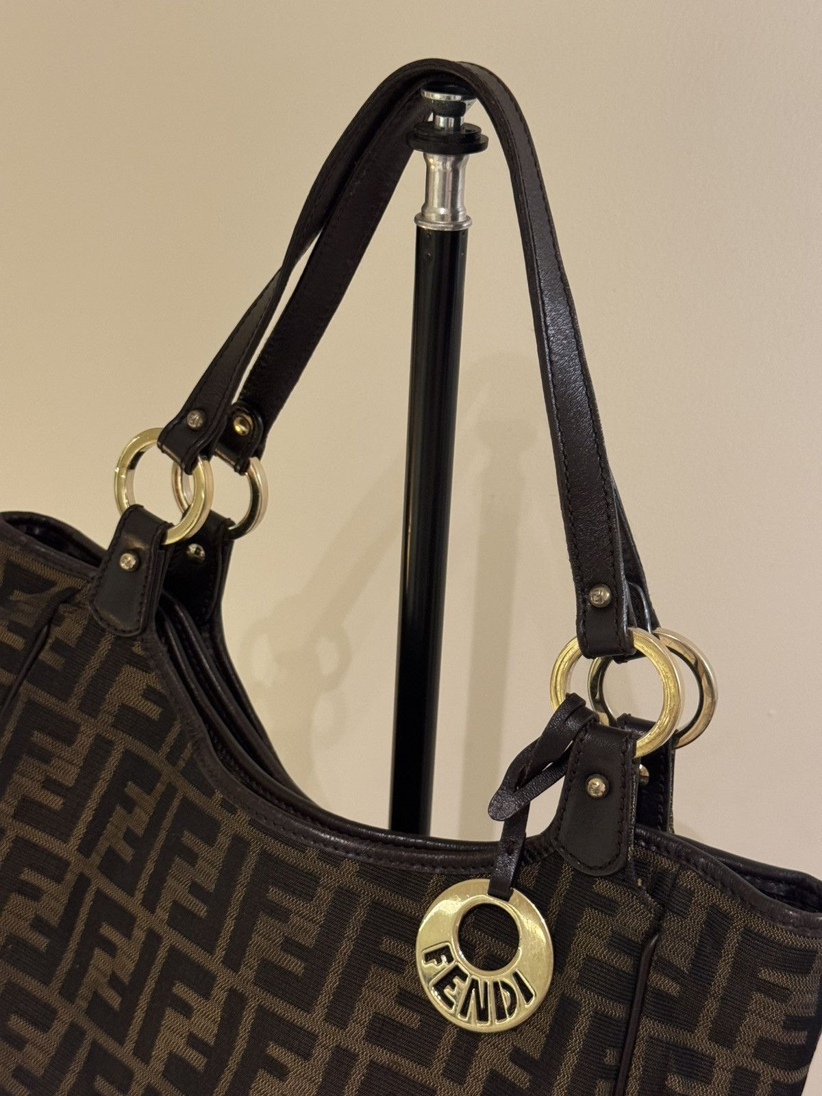 fendi tobacco zucca canvas Vintage Bag in Brown Monogram and Leather with Gold Hardware  Sellier Top magnetic closure Fendi Tobacco Zucca Canvas Chef