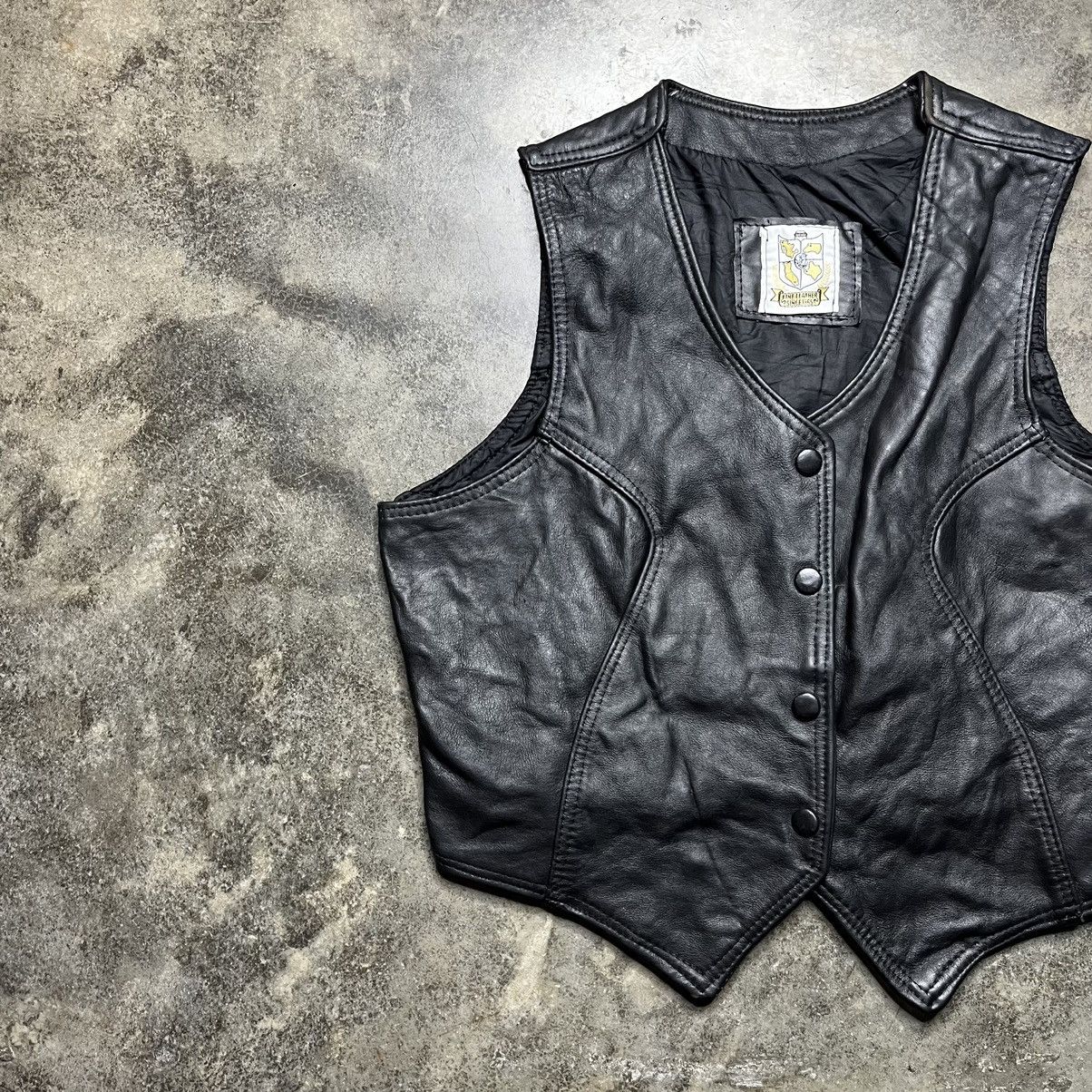 Vintage vintage black leather button snap biker vest Size US M / EU 48-50 / 2 - 2 Thumbnail