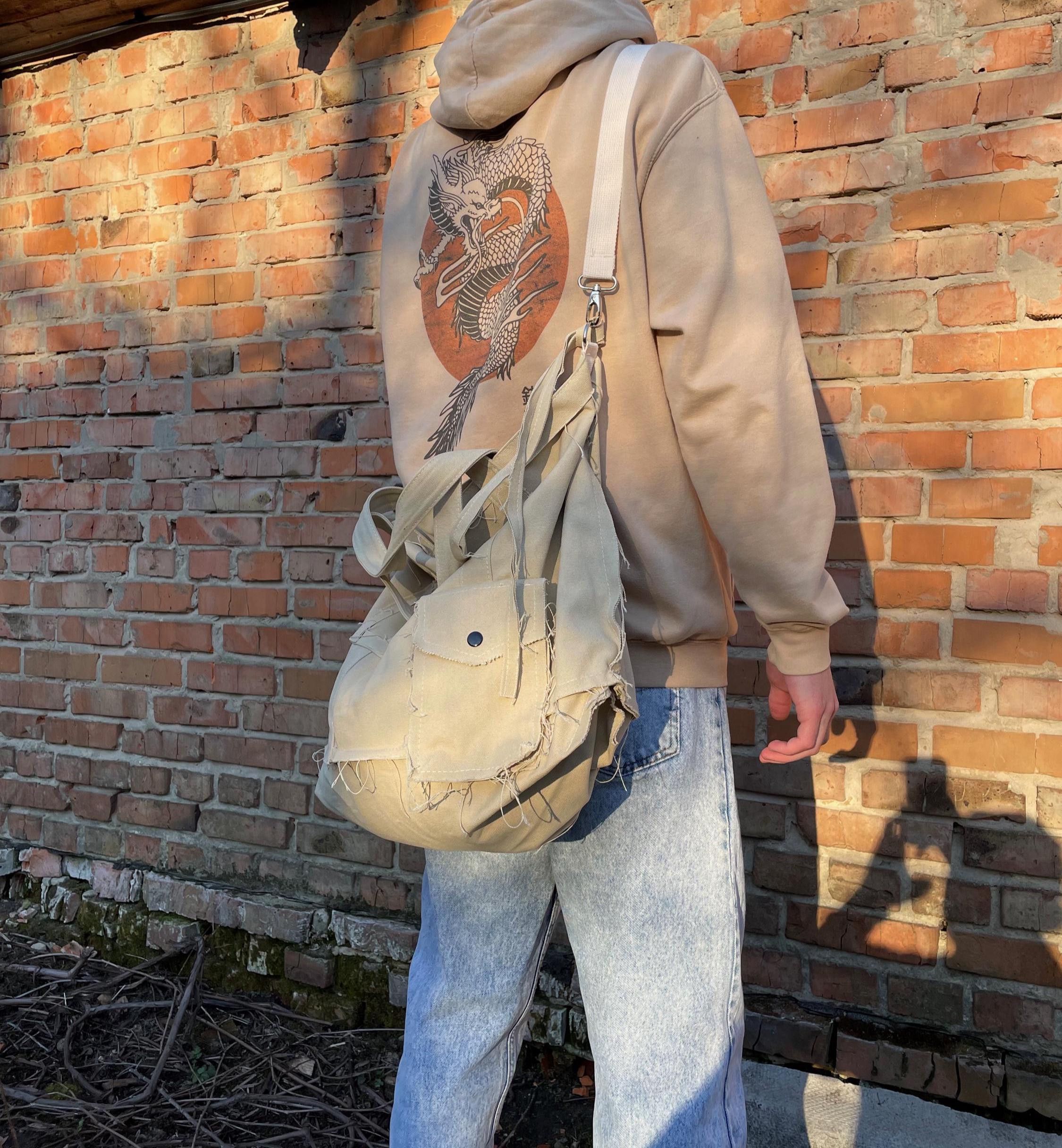 Other Large Canvas Messenger Bag faded Distressed grunge alt Size ONE SIZE - 2 Thumbnail