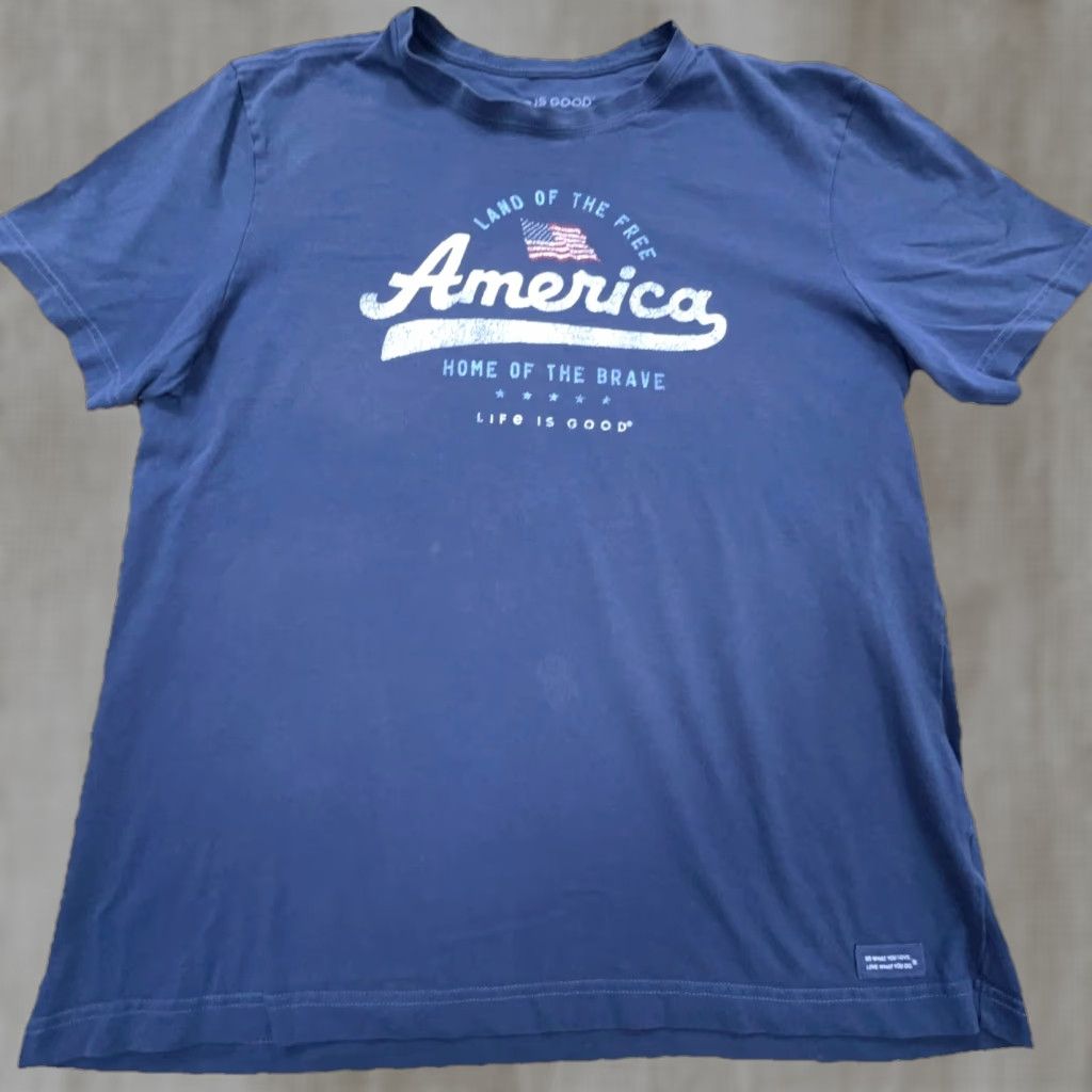 Life is Good Life Is Good Shirt Men L Blue T-Shirt Dad Modern Americana Flag Outdoors Icon Logo Crew Neck Short Sleeve Cotton Size US L / EU 52-54 / 3 - 1 Thumbnail