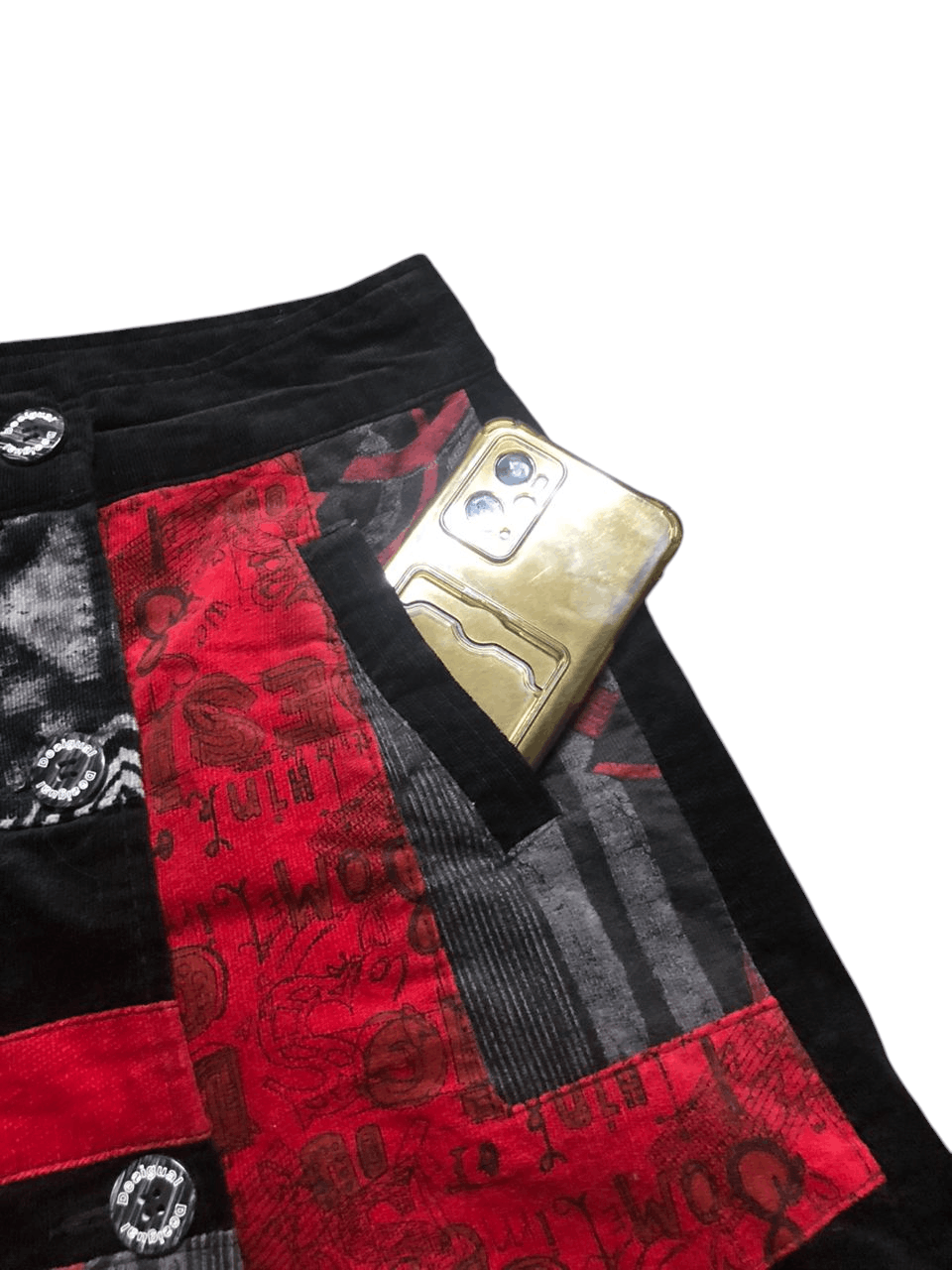 Designer × Japanese Brand Rare💥Desigual Corduroy Double Button Mini Skirt Size 29" - 4 Thumbnail