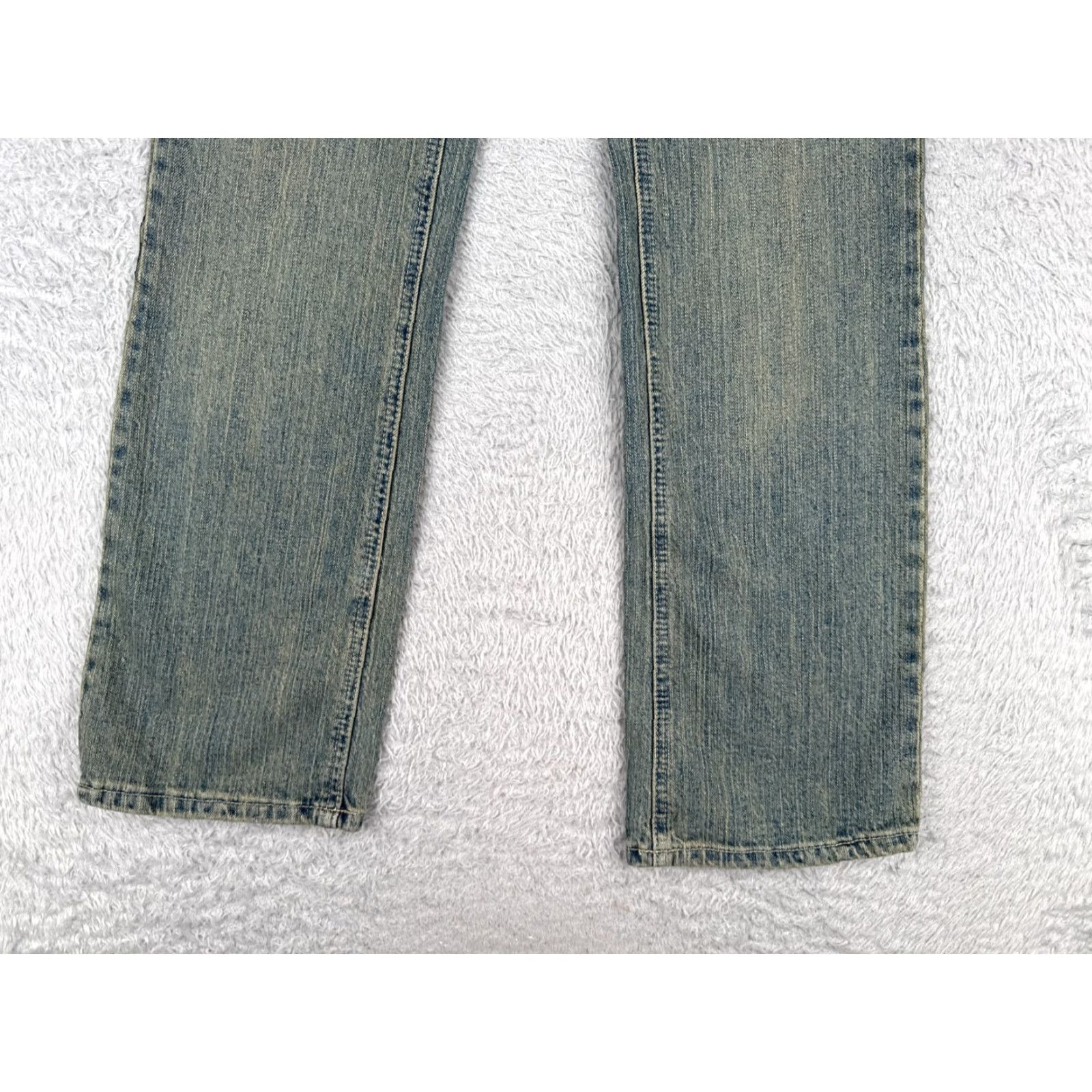 Vintage Arizona Jeans Co Juniors 7 S Blue Denim Med Wash Low Rise Cotton Blend 29x27 Jeans Womens 5-Pocket Rock Flared Distressed Pockets Vintage No Size 28" / US 6 / IT 42 - 2 Thumbnail