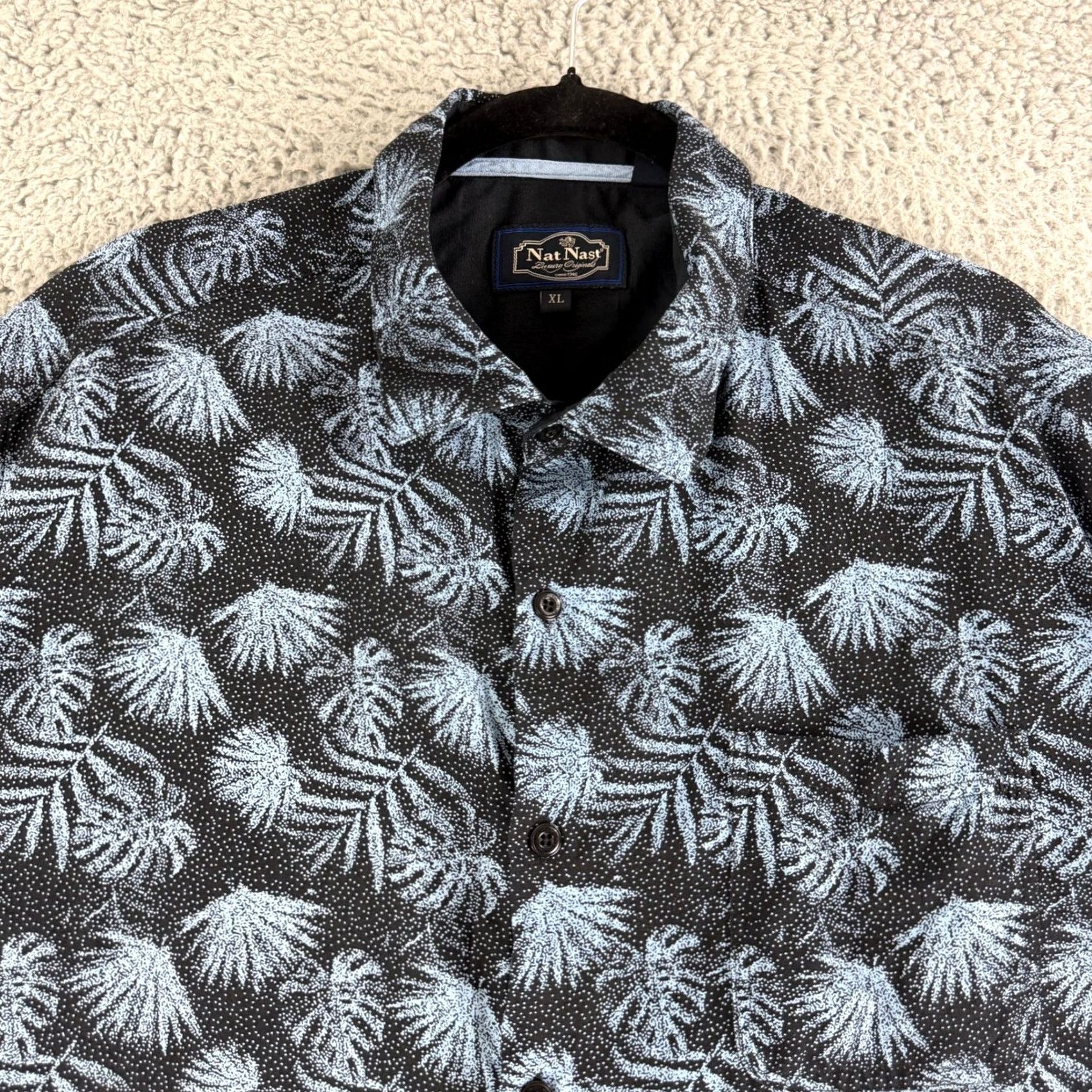 Nat Nast Nat Nast Luxury Originals Button-Up Shirt Men XL Blue Silk Cotton Palm Floral Short Sleeve Relaxed Casual Shirt Size US XL / EU 56 / 4 - 2 Thumbnail