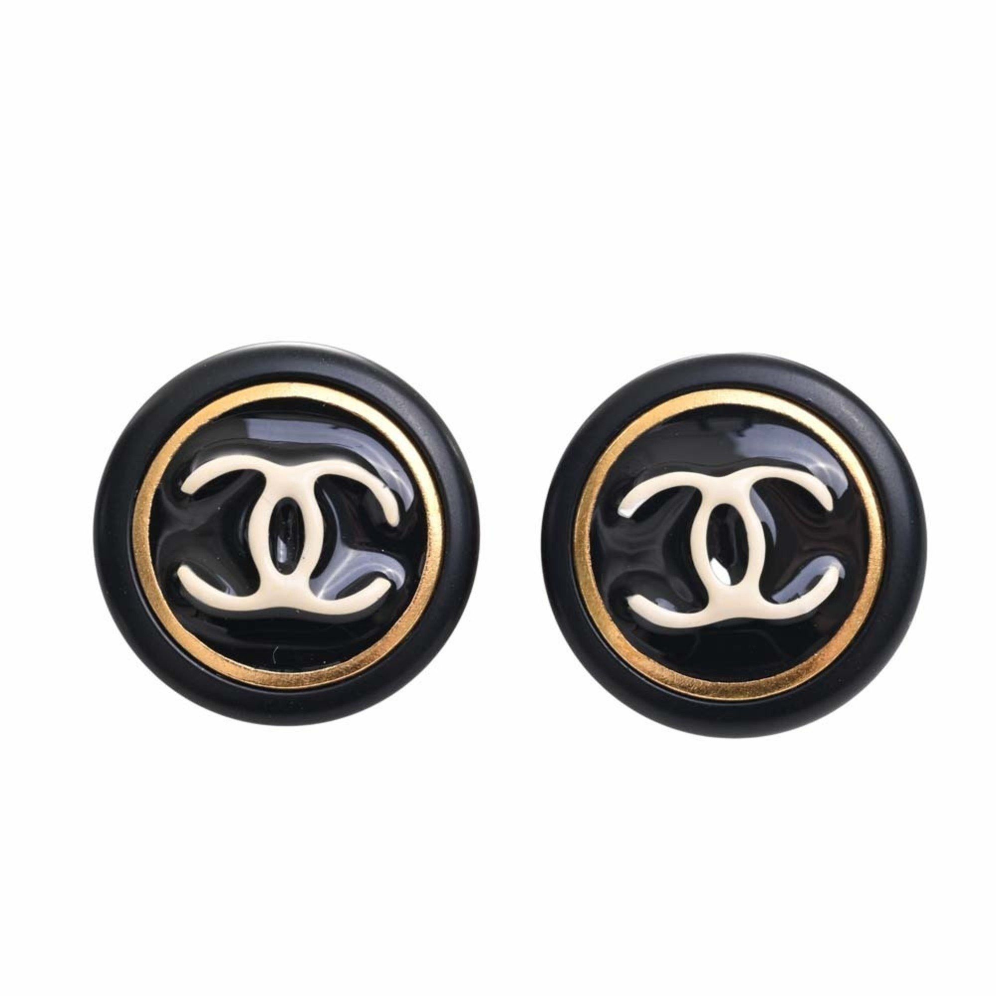 Chanel CHANEL Cocomark round earrings black ladies