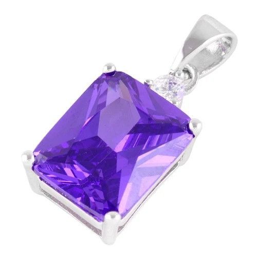 Sterling Silver Sterling Silver Rectangular Amethyst CZ Pendant Size ONE SIZE - 3 Thumbnail