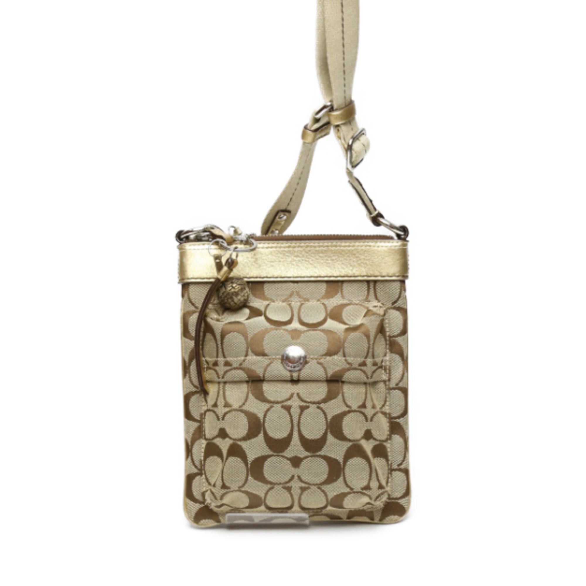 Coach Coach Swing Bag Signature Leather Shoulder Bag, 7082, Brown and Gold Size ONE SIZE - 1 Thumbnail