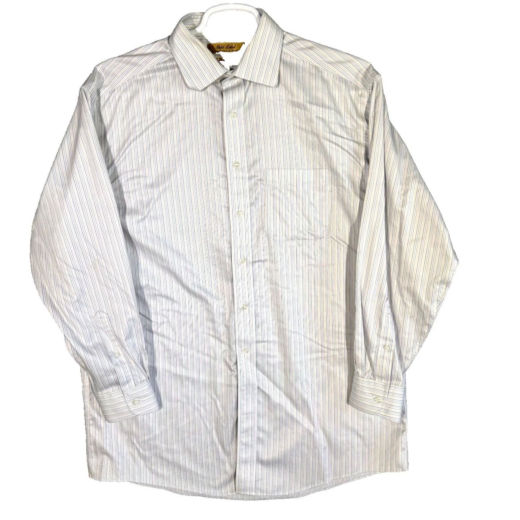 Roundtree & Yorke Gold Label Dress Shirt Mens 16/34 White Blue Striped 100% Cotton Formal Shirt Size 42R - 2 Thumbnail