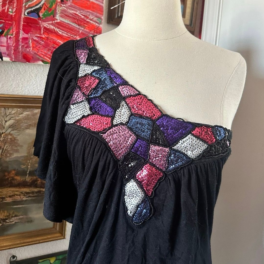 Other no brand cold shoulder black one sleeve dress sequin Size M / US 6-8 / IT 42-44 - 2 Thumbnail