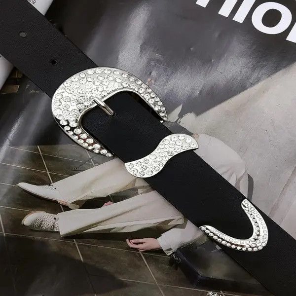 Other Black Rhinestone Buckle Belt Size ONE SIZE - 5 Thumbnail
