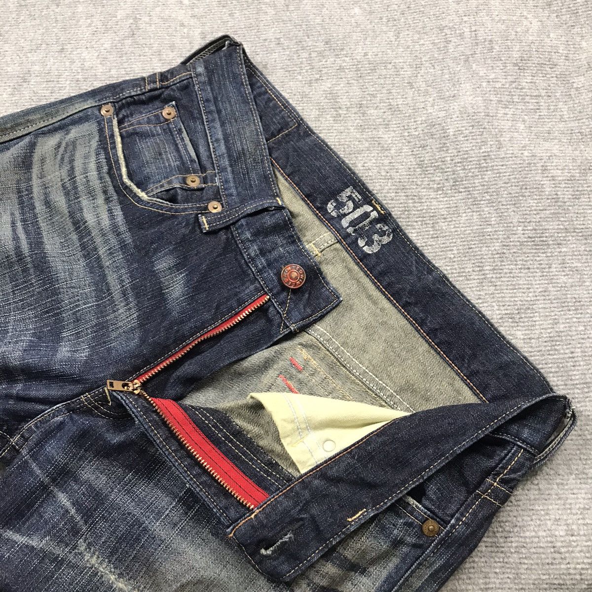 Edwin × Japanese Brand BAGGY💀RIPPED DISTRESSED EDWIN JAPAN BLUE TRIP DENIM PANTS Size US 34 / EU 50 - 15 Thumbnail