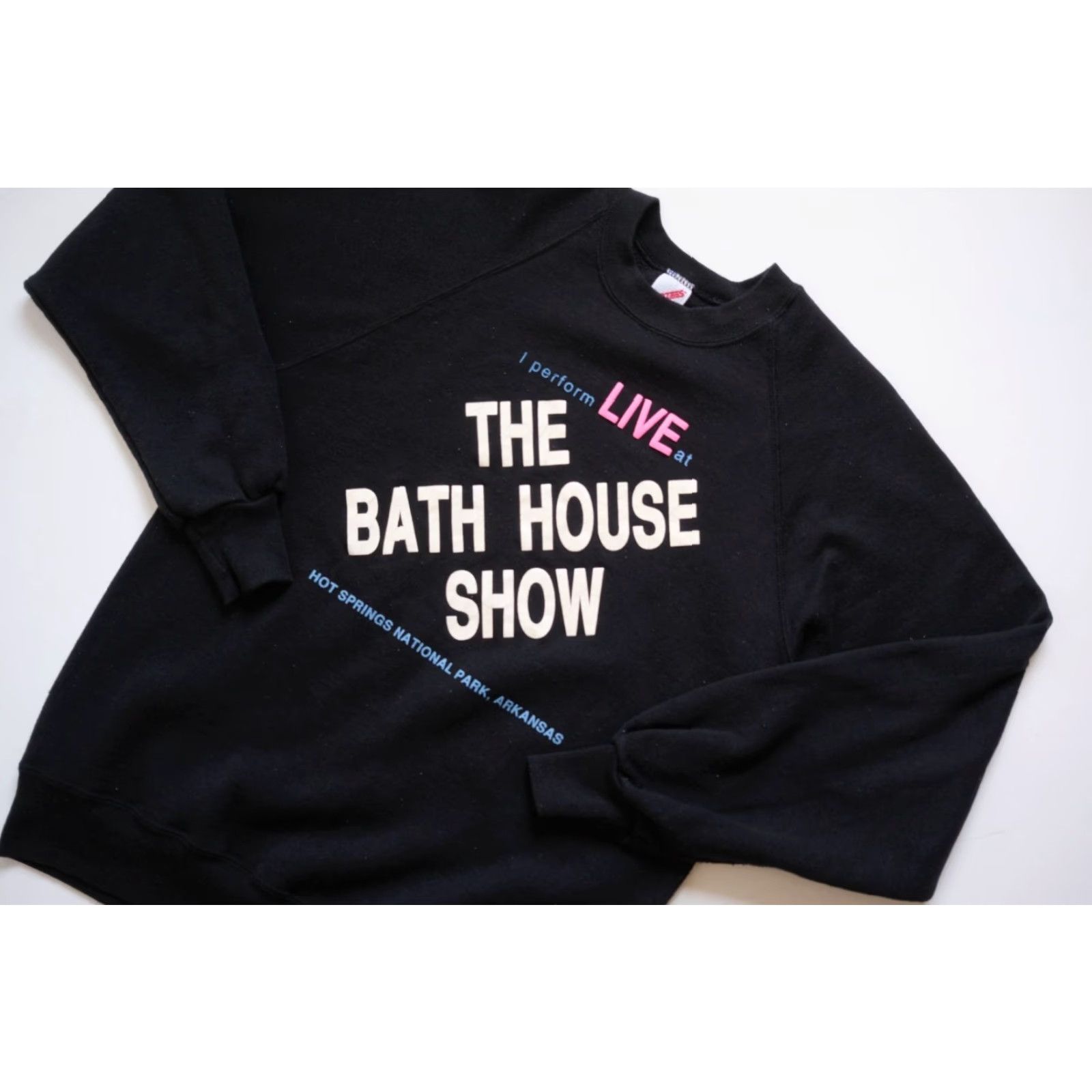 Fruit Of The Loom VINTAGE 80s 70s RETRO EROTICA BATH HOUSE HOT SPRINGS BLACK CREWNECK SWEATSHIRT XL MEN Graphic Print Shirt/Pullover Crew Neck Cotton Fleece Long Sleeve Size US XL / EU 56 / 4 - 5 Thumbnail