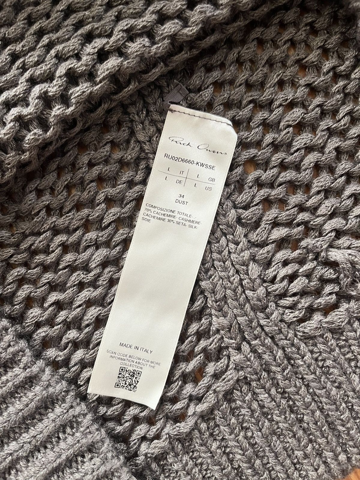 Rick Owens Rick Owens Las Palmas Open Knit Chunky Cashmere Sweater Dust Size US L / EU 52-54 / 3 - 9 Thumbnail