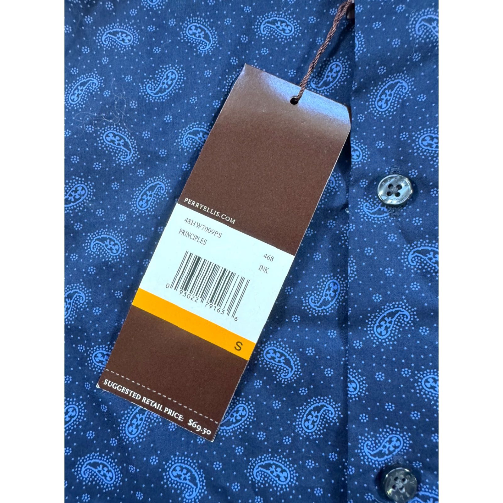 Perry Ellis Perry Ellis Shirt Mens Small Blue Paisley Button-Up Long Sleeve NWT 2018 Size US L / EU 52-54 / 3 - 4 Thumbnail