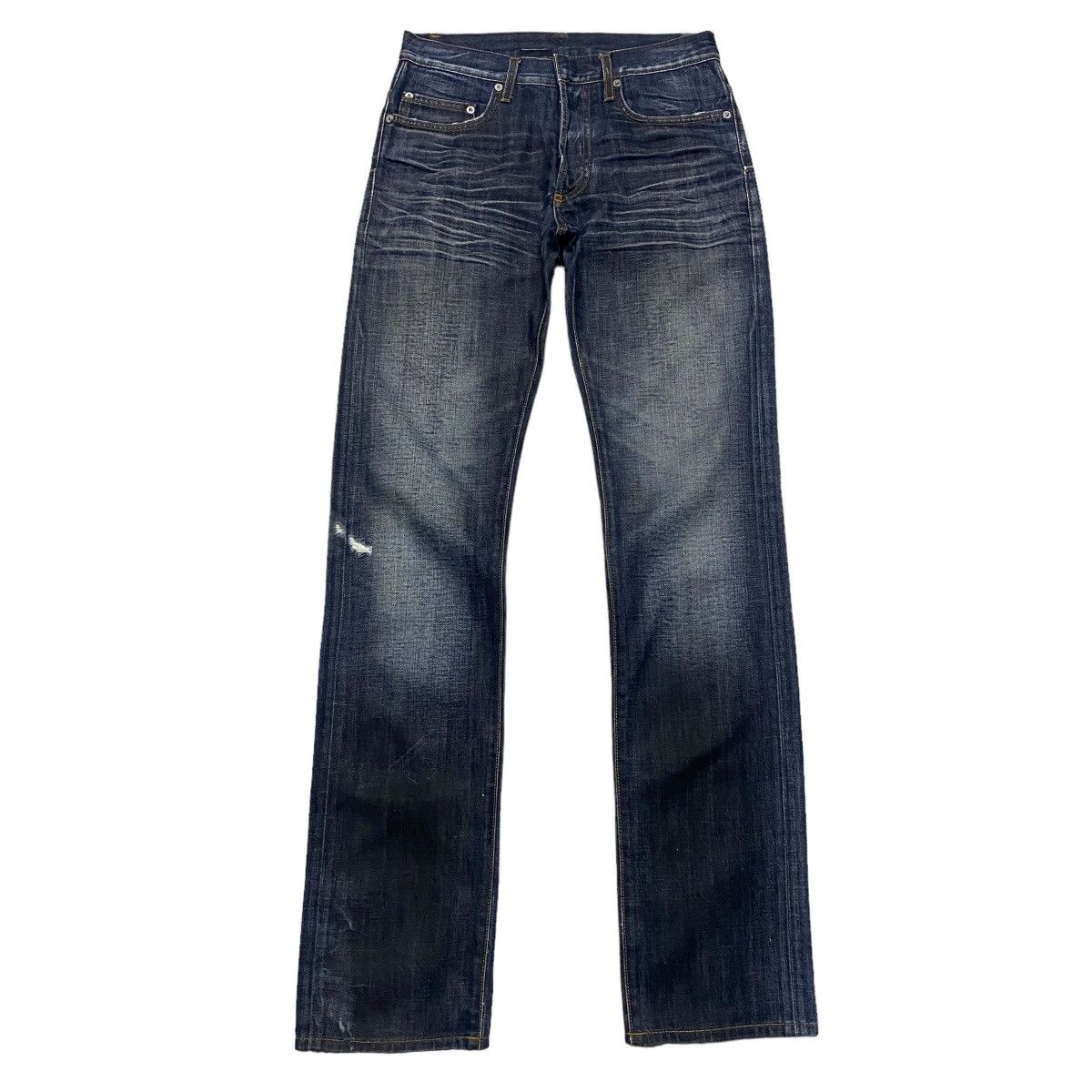 image of Ss09 Dior Homme Denim Distressed Jeans in Dark Blue, Men's (Size 28)
