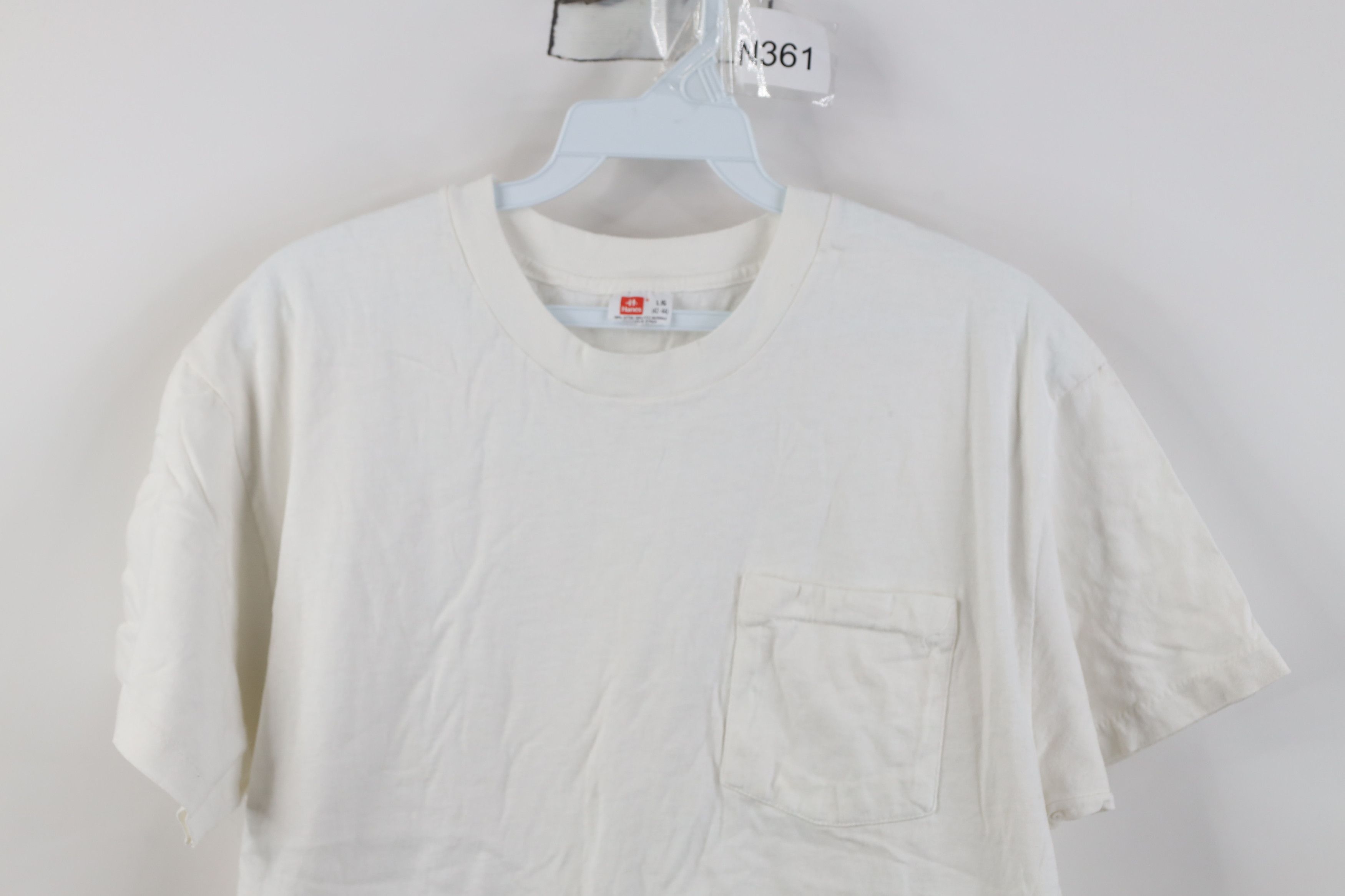 Hanes Vintage 90s Hanes Cotton Pocket Short Sleeve T-Shirt White Size US L / EU 52-54 / 3 - 2 Thumbnail