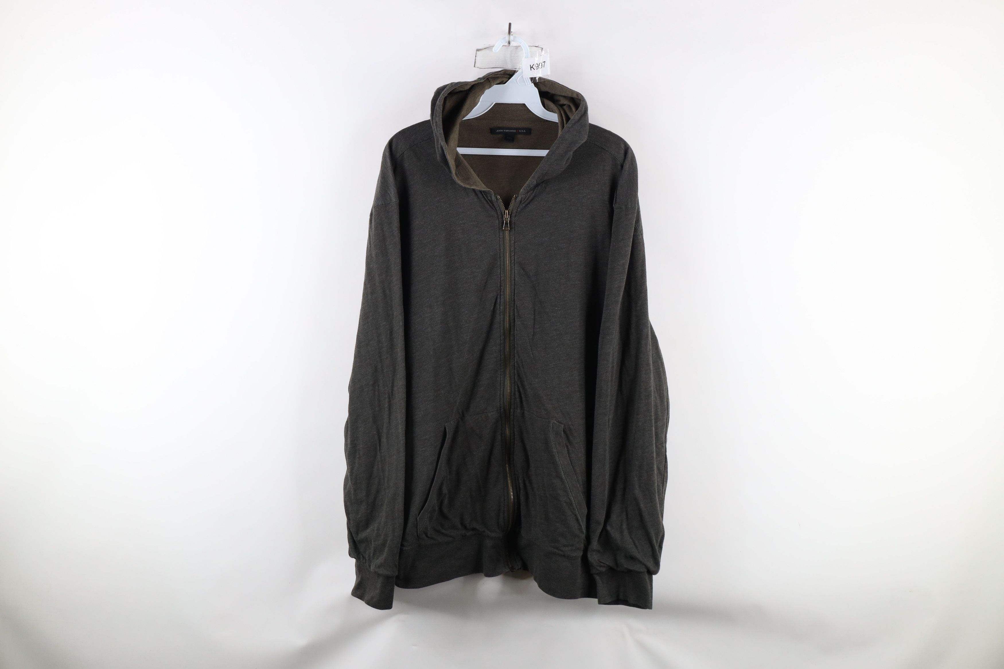 John Varvatos × Vintage John Varvatos USA Blank Jersey Knit Full Zip Hoodie Gray Size US XXL / EU 58 / 5 - 1 Thumbnail