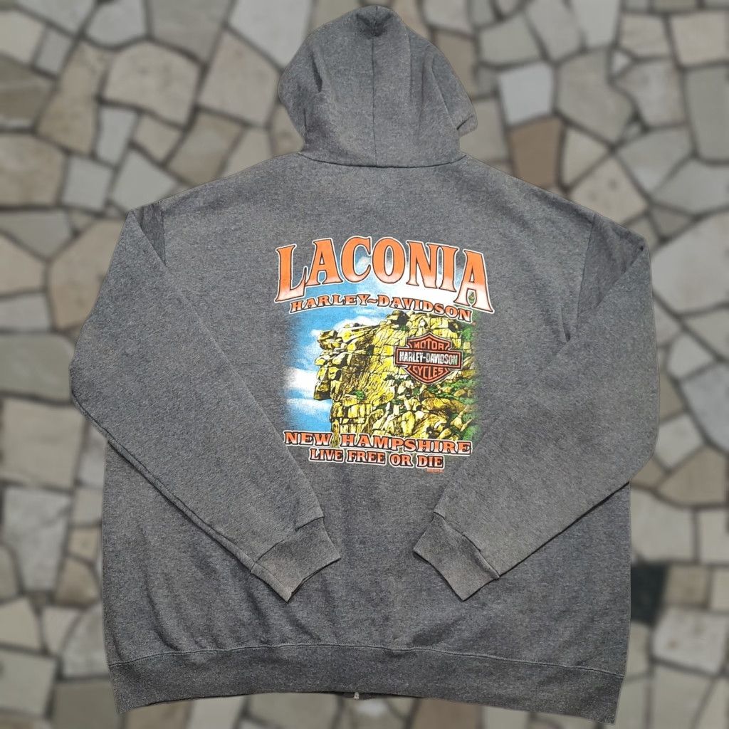 Harley Davidson Harley-Davidson Hoodie Mens XL Gray Full Zip 50/50 New Hampshire Logo 90s Biker Motorcycle Graphic Print Pockets Embroidered Size US XL / EU 56 / 4 - 1 Thumbnail