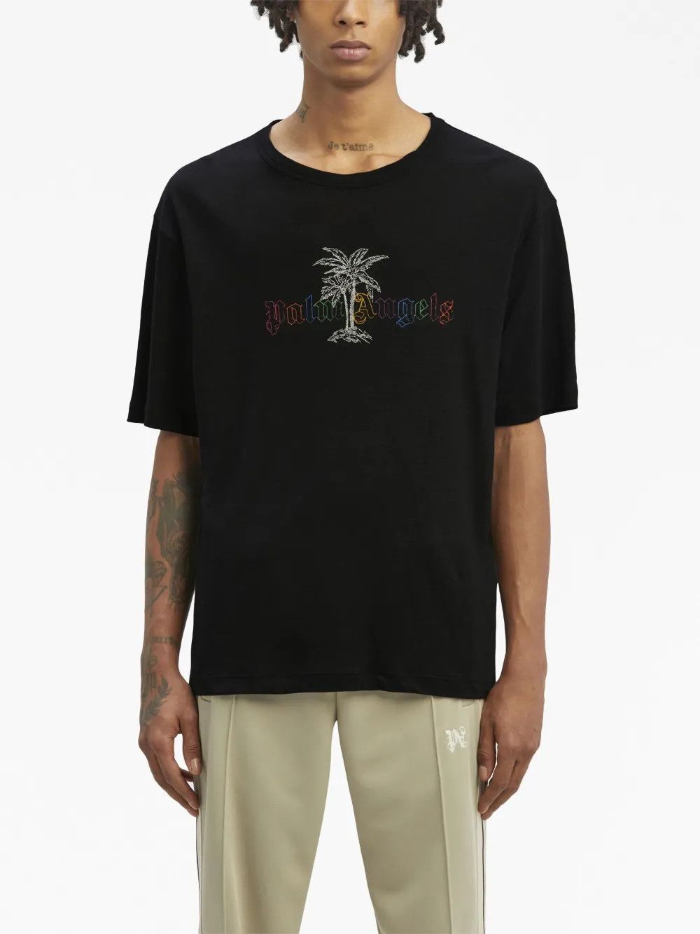 Palm Angels o1y0325 Logo Crewneck T-Shirt in Black Size US S / EU 44-46 / 1 - 2 Thumbnail