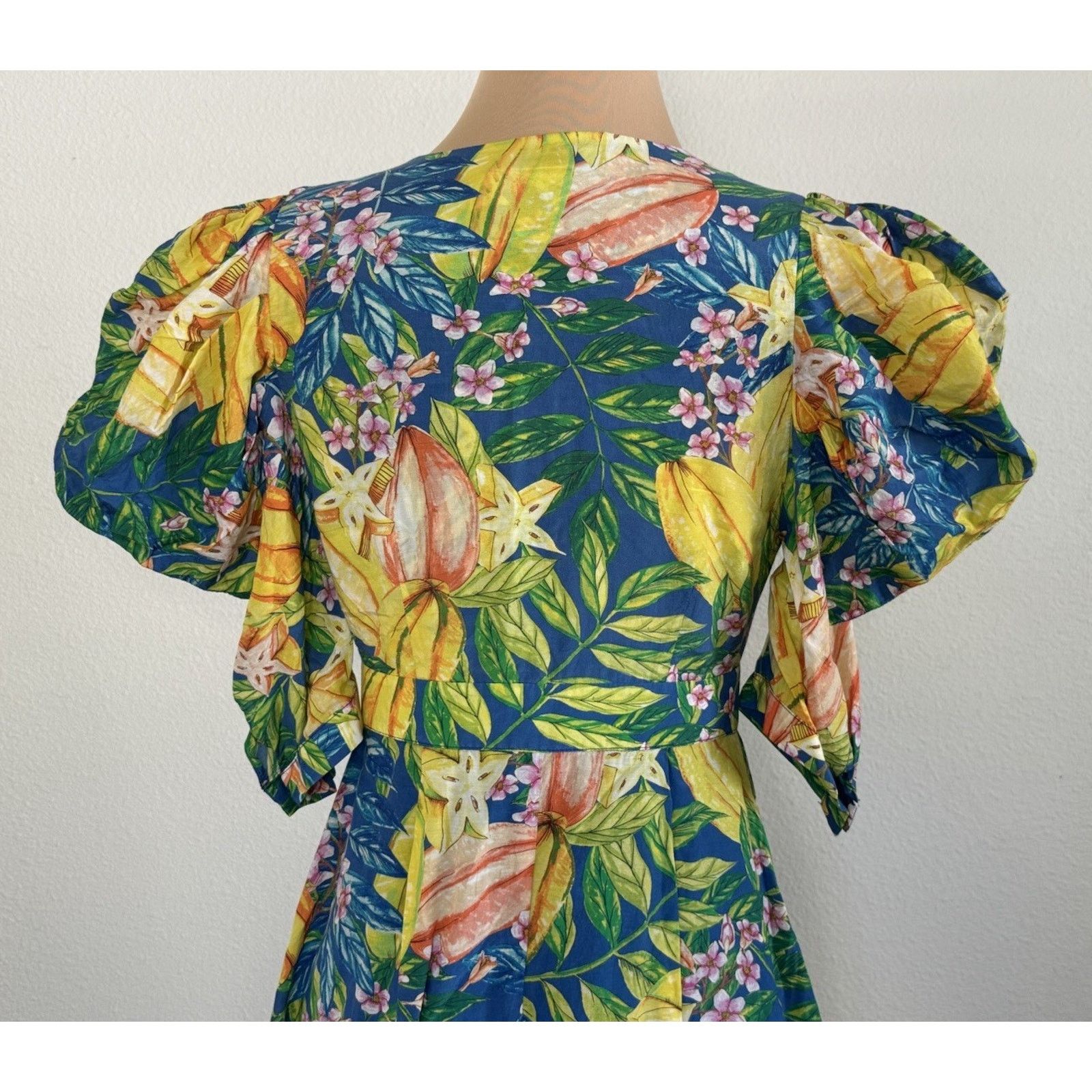 Farm Rio FARM RIO Star Fruits Tropical Puff Sleeve Midi Boho Dress XS Size XS / US 0-2 / IT 36-38 - 10 Thumbnail