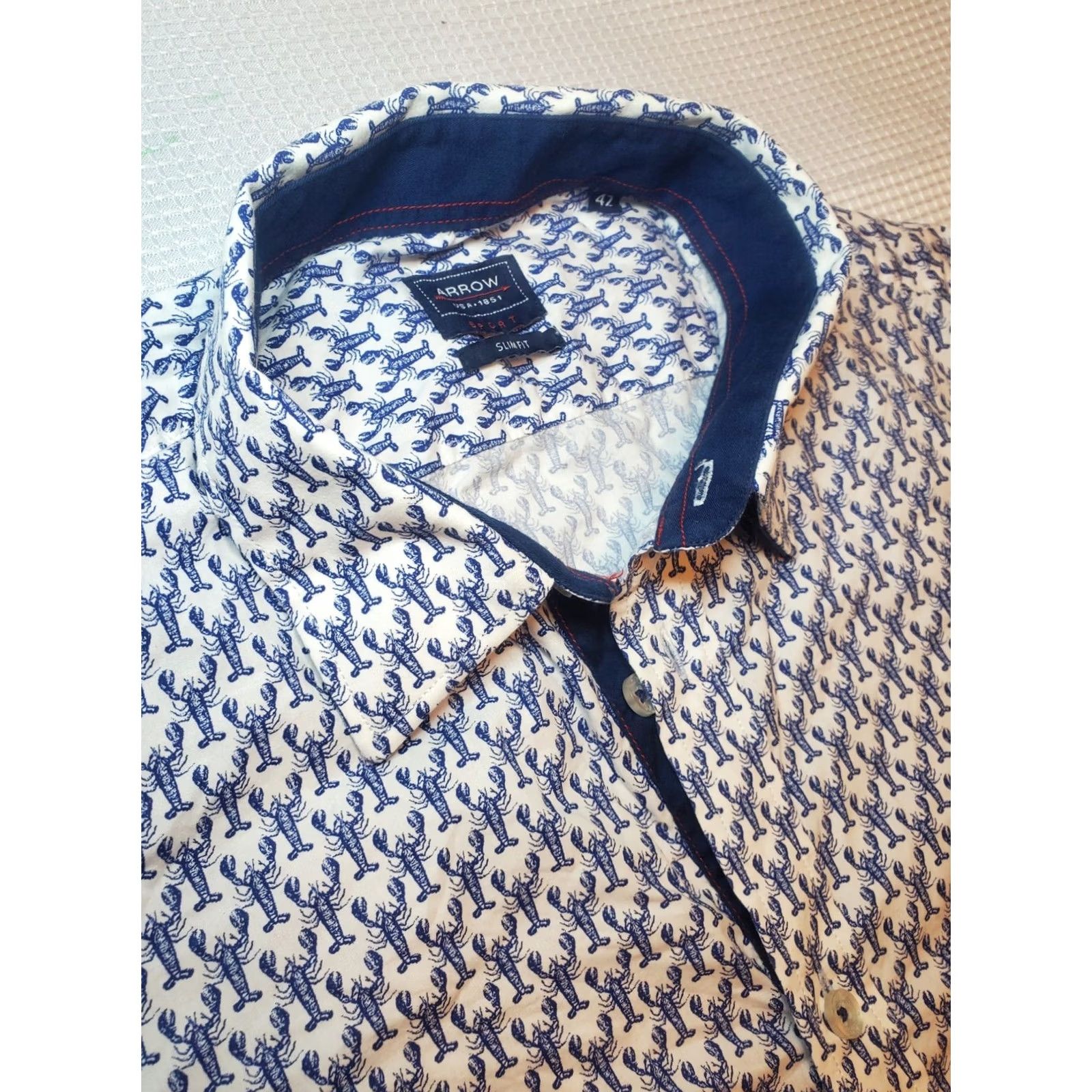 Arrow Arrow Sport Shirt Mens Medium Blue Long Sleeve Button Up Lobster Print Size US XL / EU 56 / 4 - 6 Thumbnail