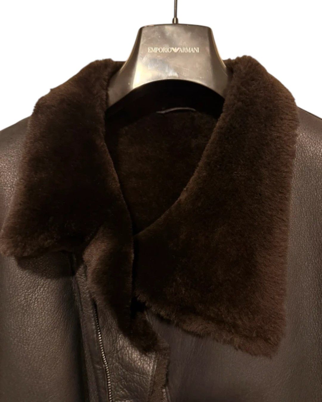Emporio Armani ASYMMETRIC ZIP SHEARLING LEATHER COAT JACKET Size US M / EU 48-50 / 2 - 5 Thumbnail
